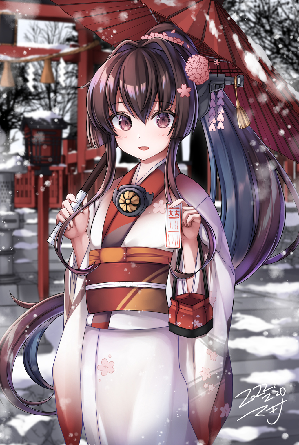 Anime Anime Girls Kantai Collection Yamato KanColle Ponytail Brunette Kimono Japanese Kimono Japanes 1032x1533