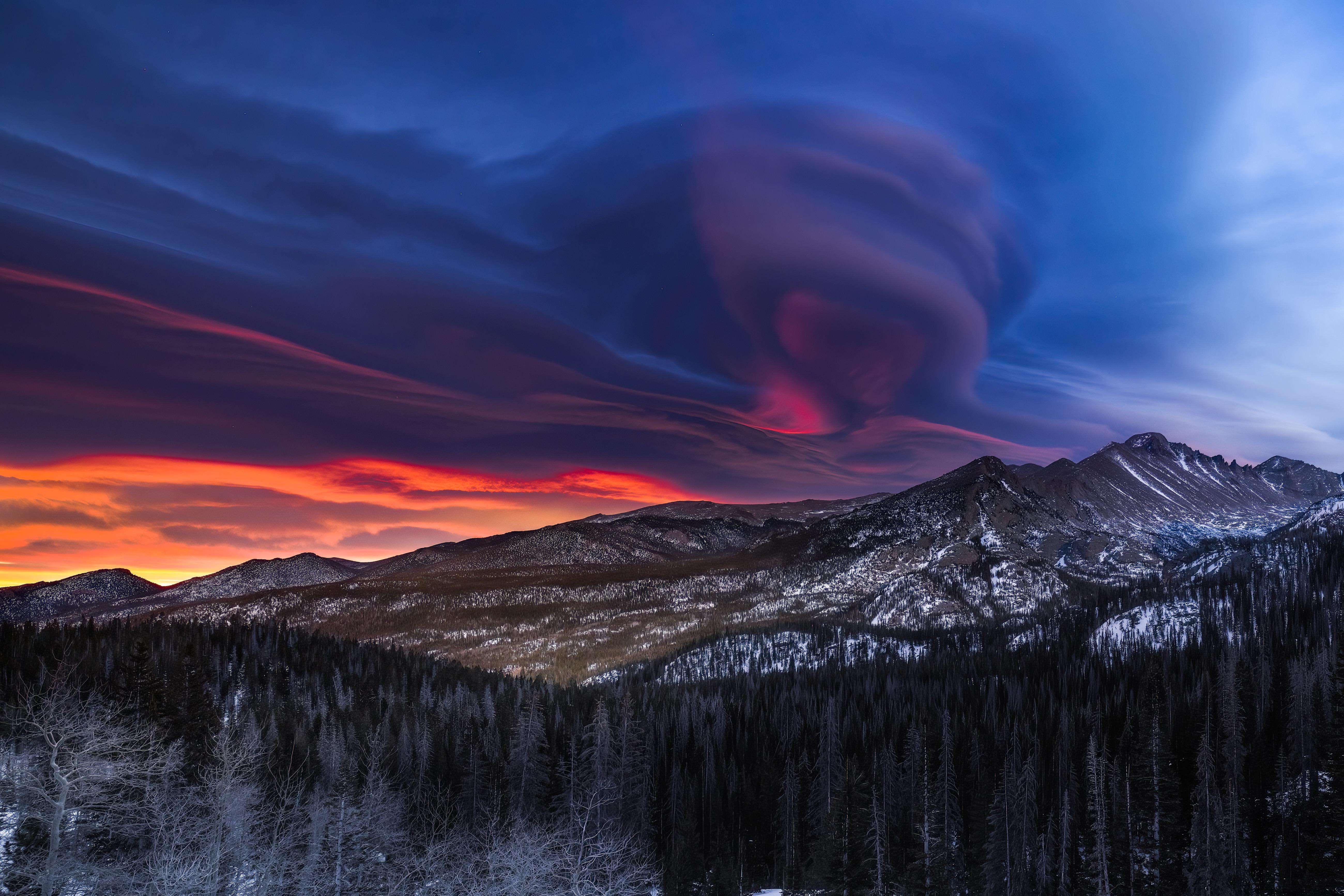 Landscape Nature Clouds Sunset Rocky Mountains Colorado USA 5200x3468