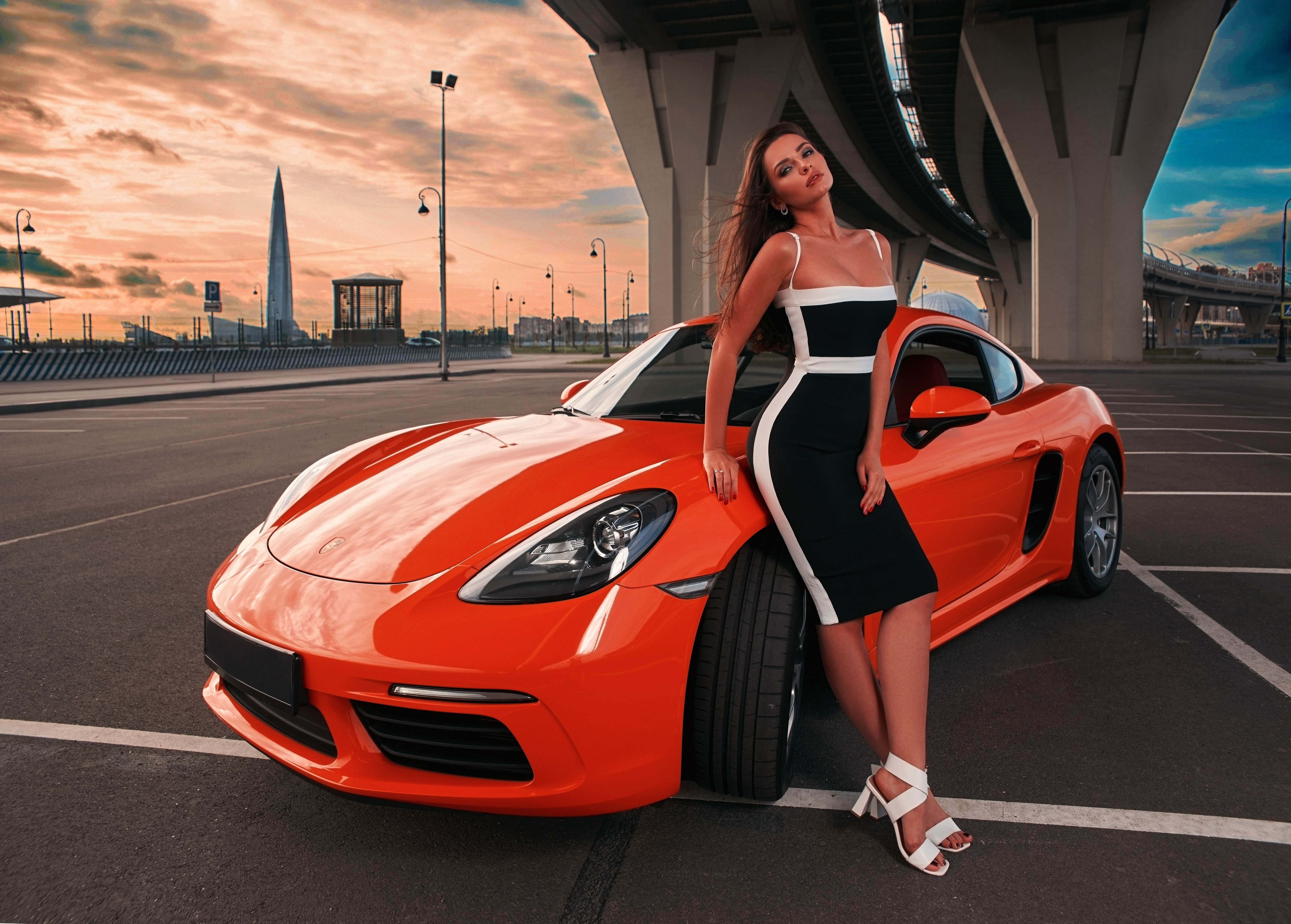 Women Car Road Sport Brunette Sunset Luxury Porsche Vehicle Urban Fashion Evening Model City Seducti 5587x4000