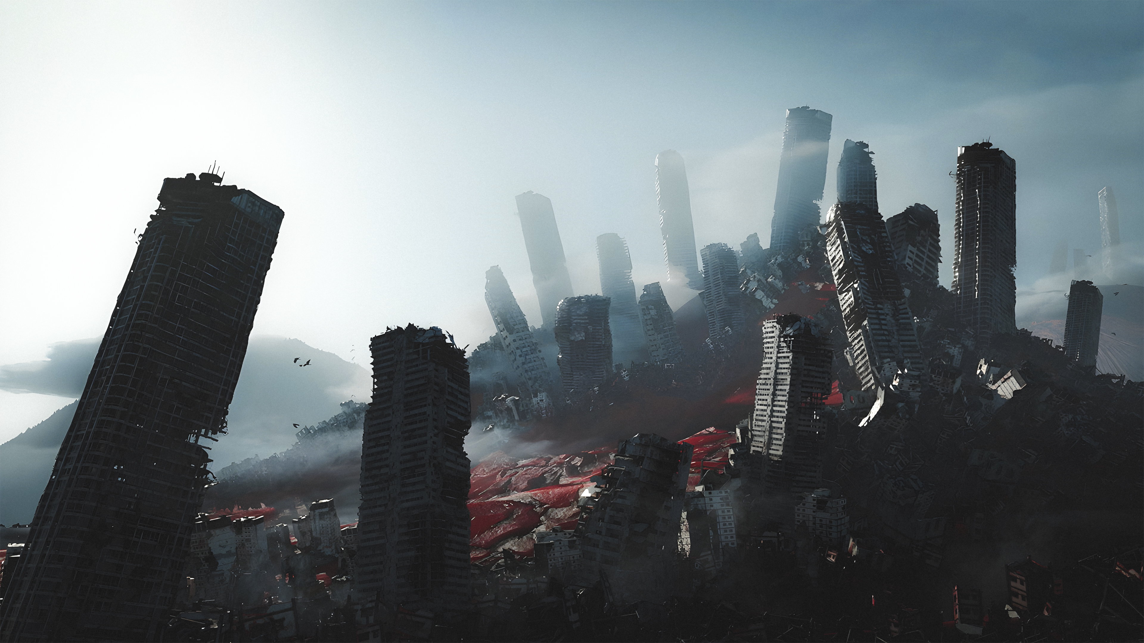 Neon Genesis Evangelion City Ruined Apocalyptic Render 3840x2160