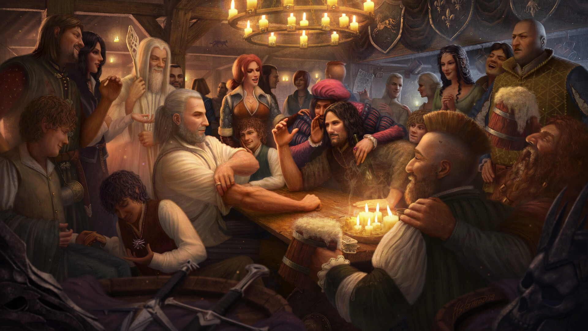 Aragorn Boromir Dandelion The Witcher Frodo Baggins Gandalf Geralt Of Rivia Gimli Samwise Gamgee Tri 1920x1080