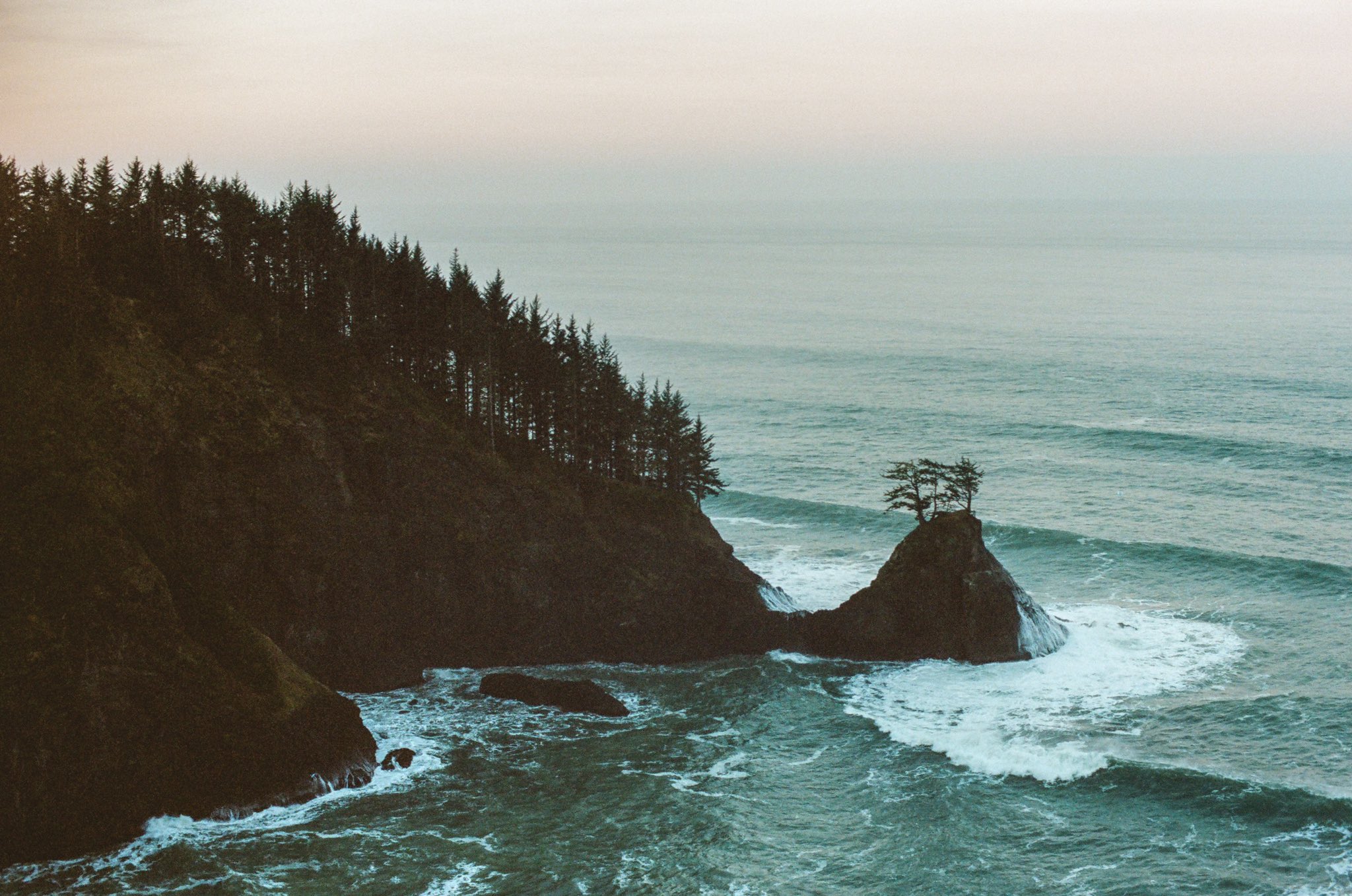Landscape Nature Sea Waves Coast Pine Trees Water Rocks Overcast 2048x1358