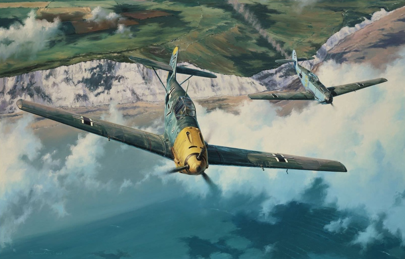 World War Ii Airplane Painting Messerschmitt Bf 109 1598x1023
