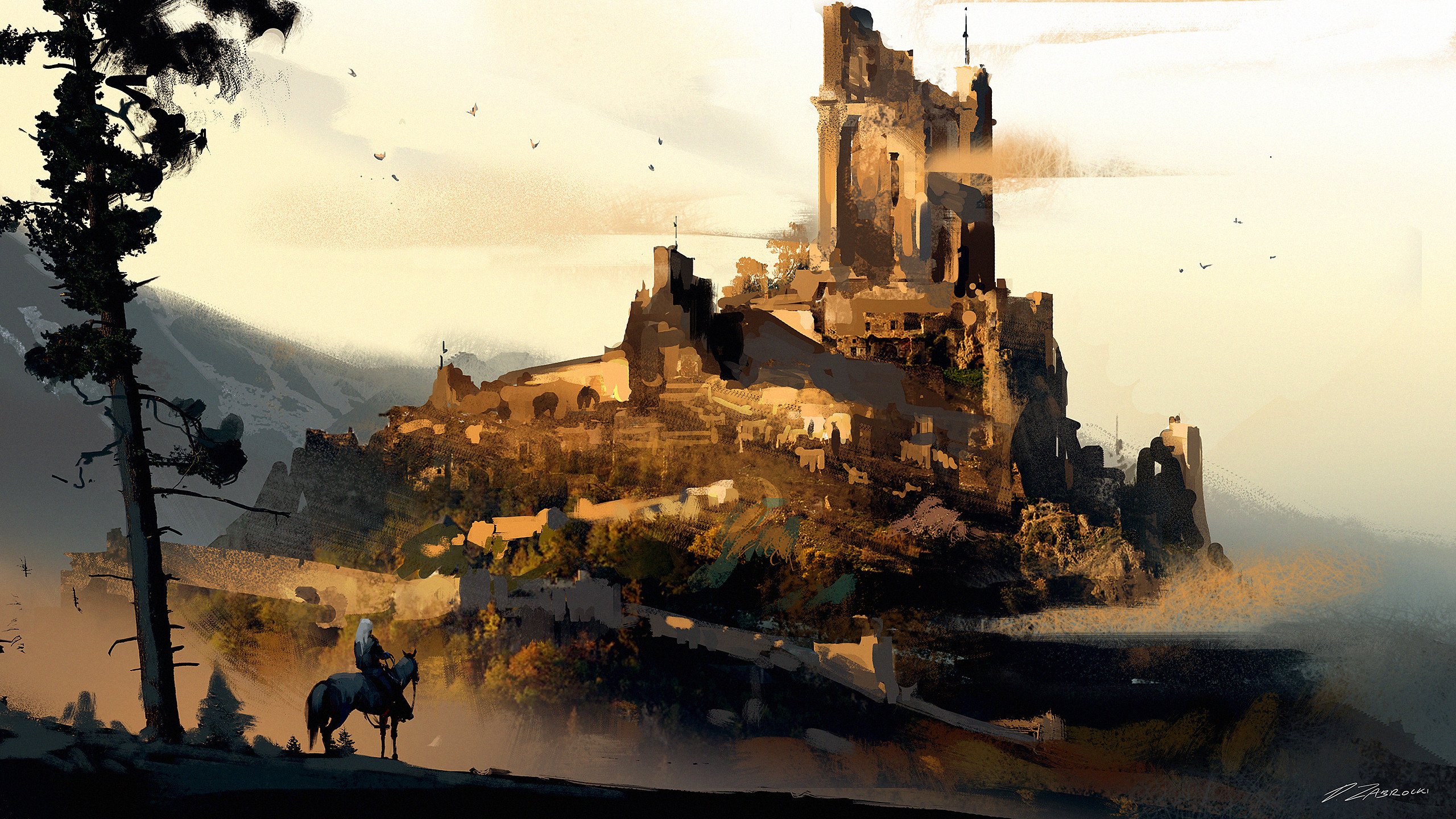 Darek Zabrocki Drawing The Witcher 3 Wild Hunt Castle Video Game Art The Witcher 3 Artwork Landscape 2560x1440