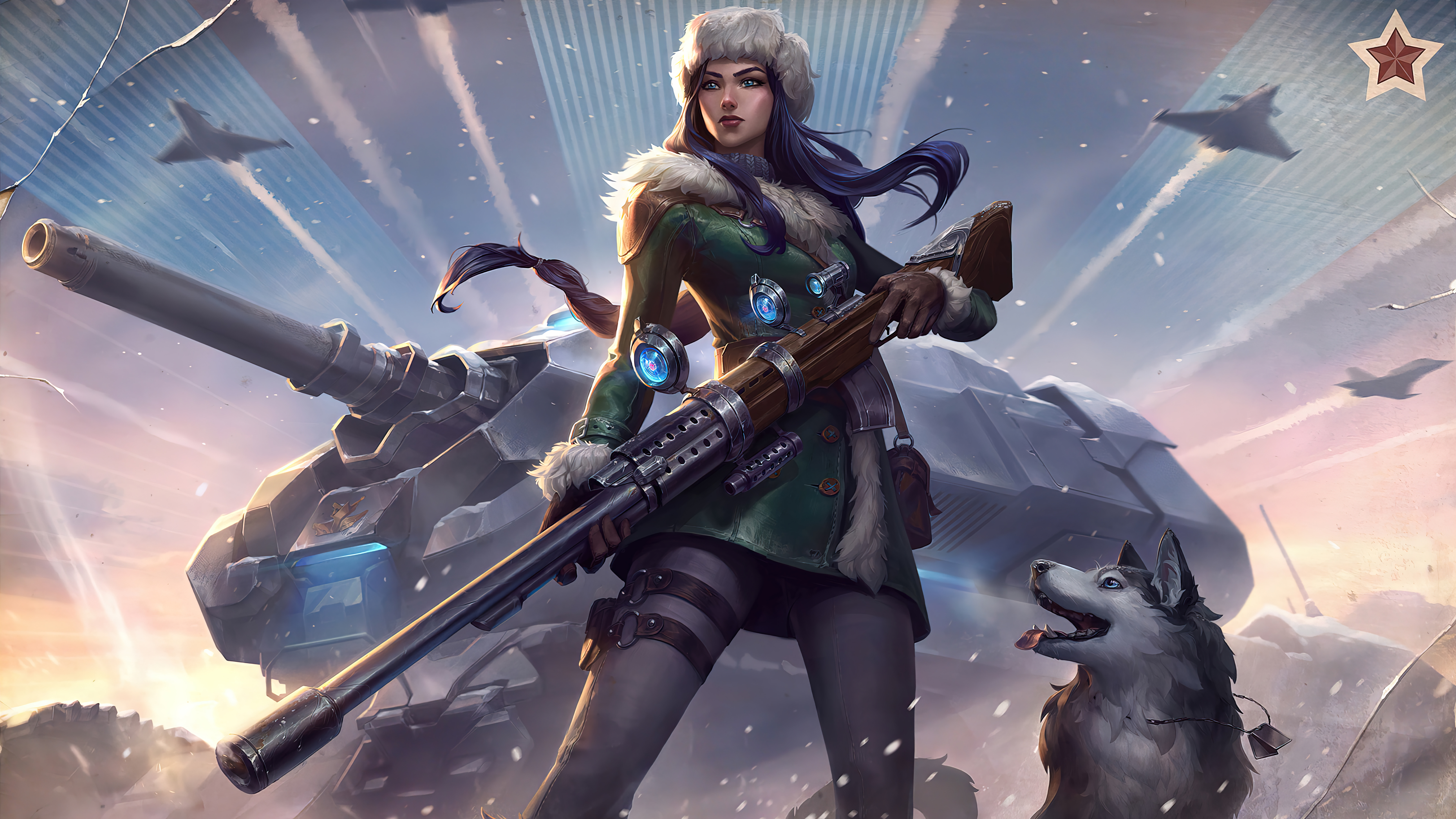 Caitlyn Caitlyn League Of Legends Arctic ADC Adcarry League Of Legends Riot Games Siberian Husky War 7680x4320