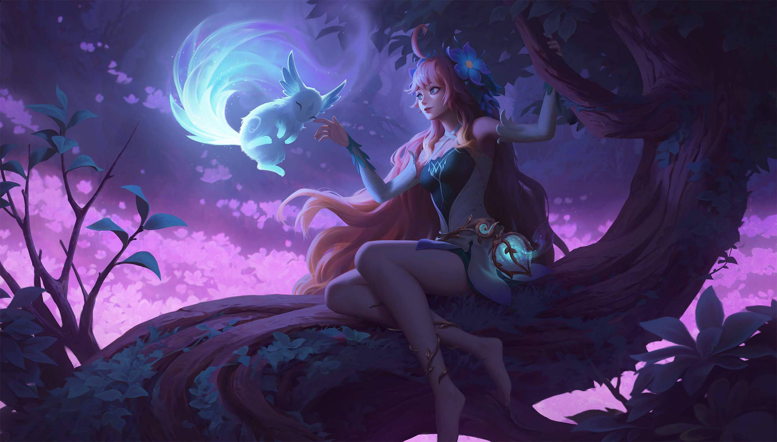 Dao Trong Le Artwork Fantasy Art Fantasy Girl Legs Barefoot Long Hair Flower In Hair Sitting 2500x1423