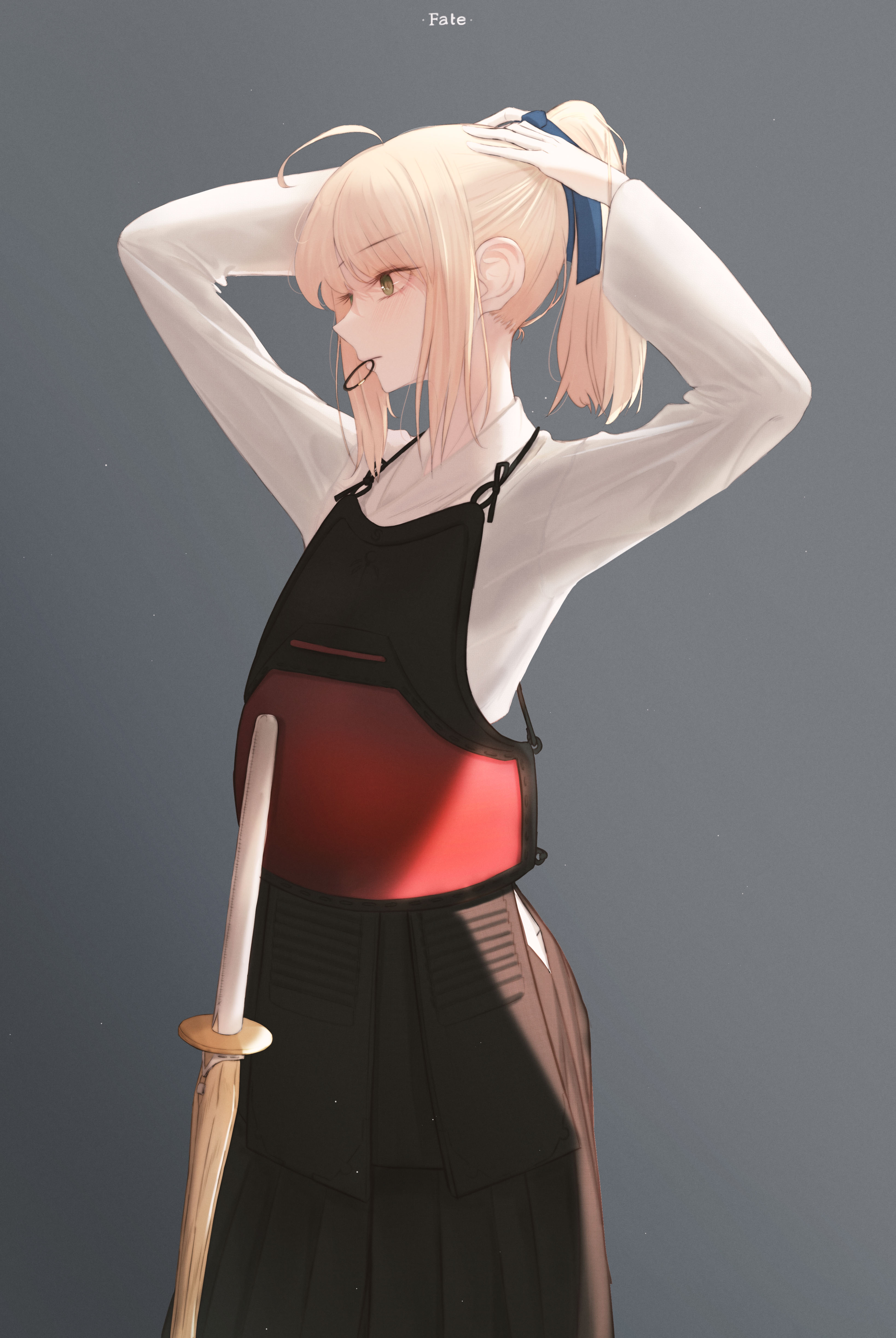 Fate Stay Night Fate Series Tied Hair Ponytail Hair Ribbon Long Hair Women With Swords Standing Ahog 3276x4890