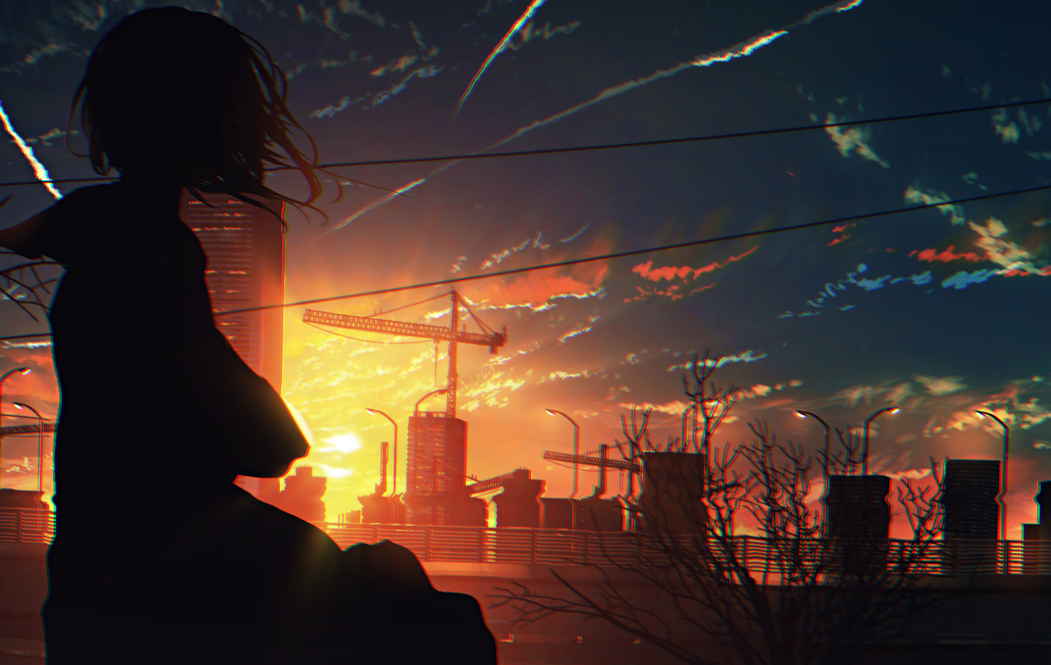 Wallpaper ID: 153564 / anime, anime girls, sky, clouds, summer, sunset,  utility pole, moescape free download
