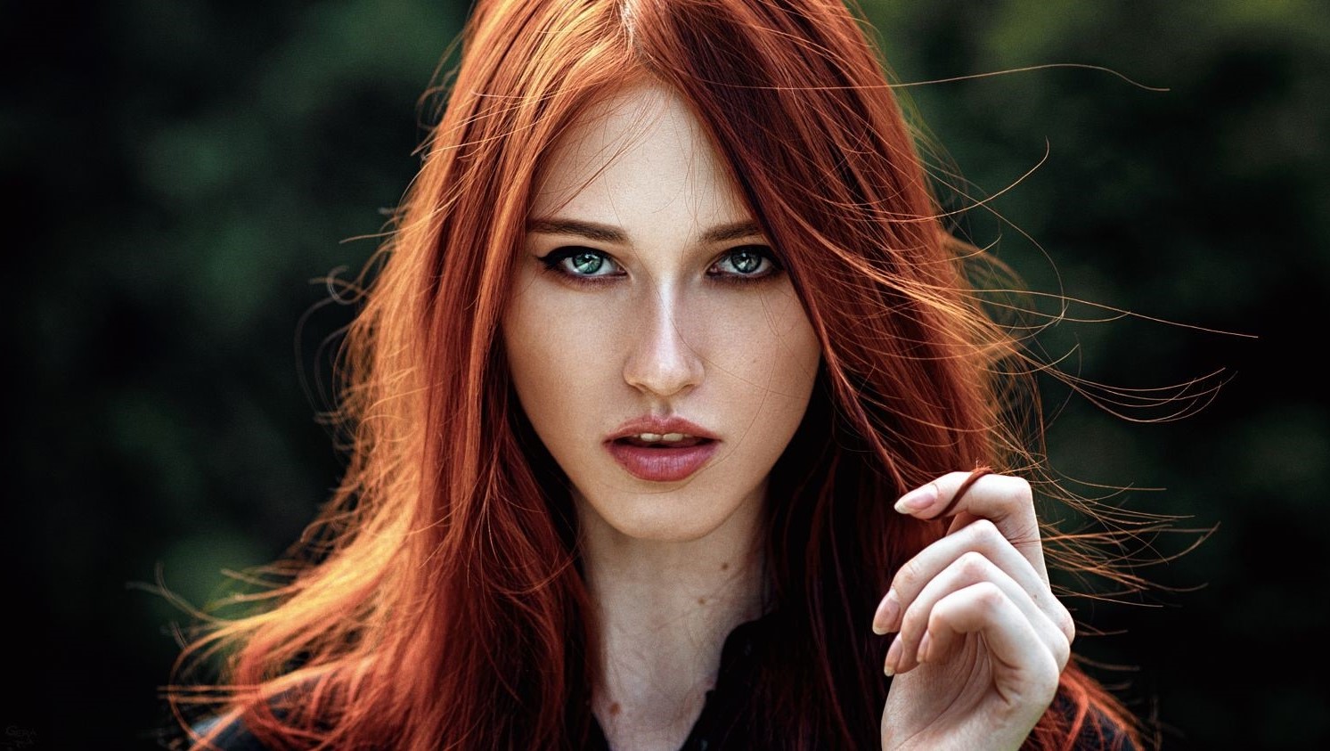 Women Model Redhead Hands In Hair Eyes 1493x843