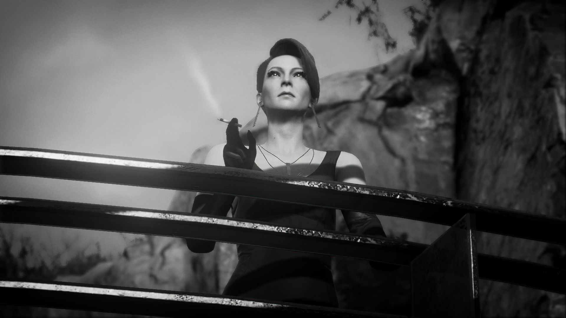 Hitman 3 Hitman Diana Burnwood Smoking Necklace Monochrome Video Games Looking Into The Distance Dre 1920x1079