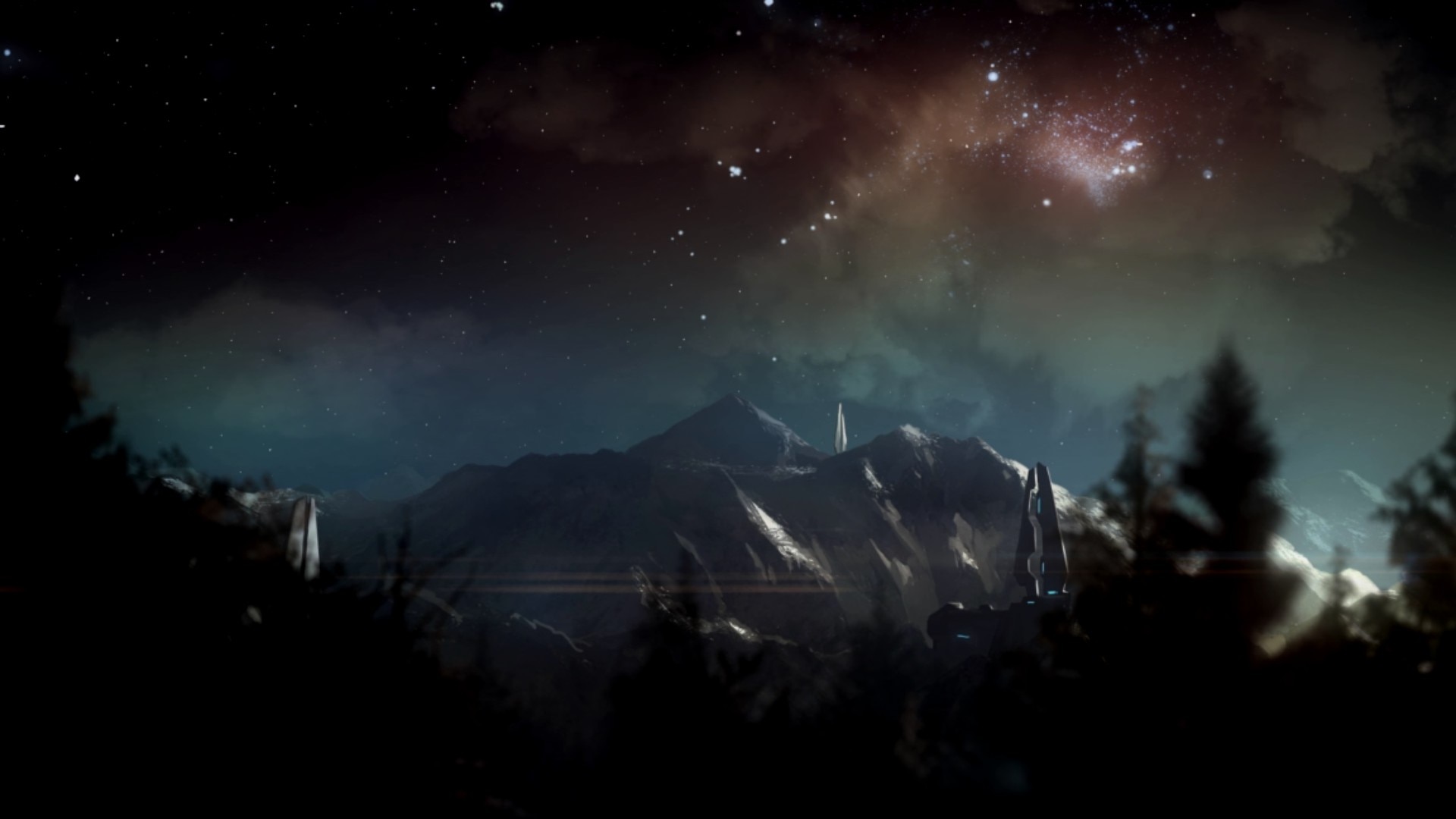 Video Games Screen Shot Halo CE Mountains Clouds Night Stars Trees 1920x1080