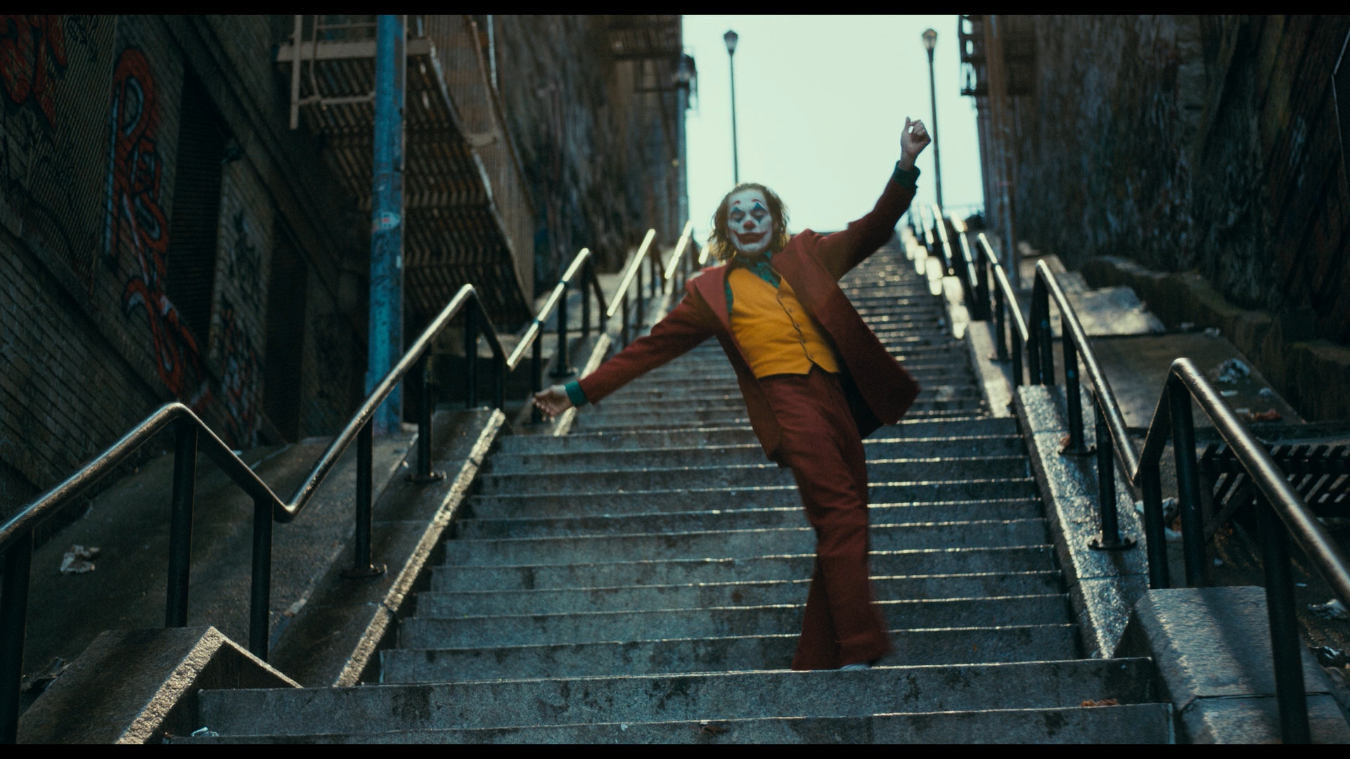 Joker 2019 Movie Joker Joaquin Phoenix Men Film Stills Movies DC Comics Makeup Dancing Stairs 1920x1080