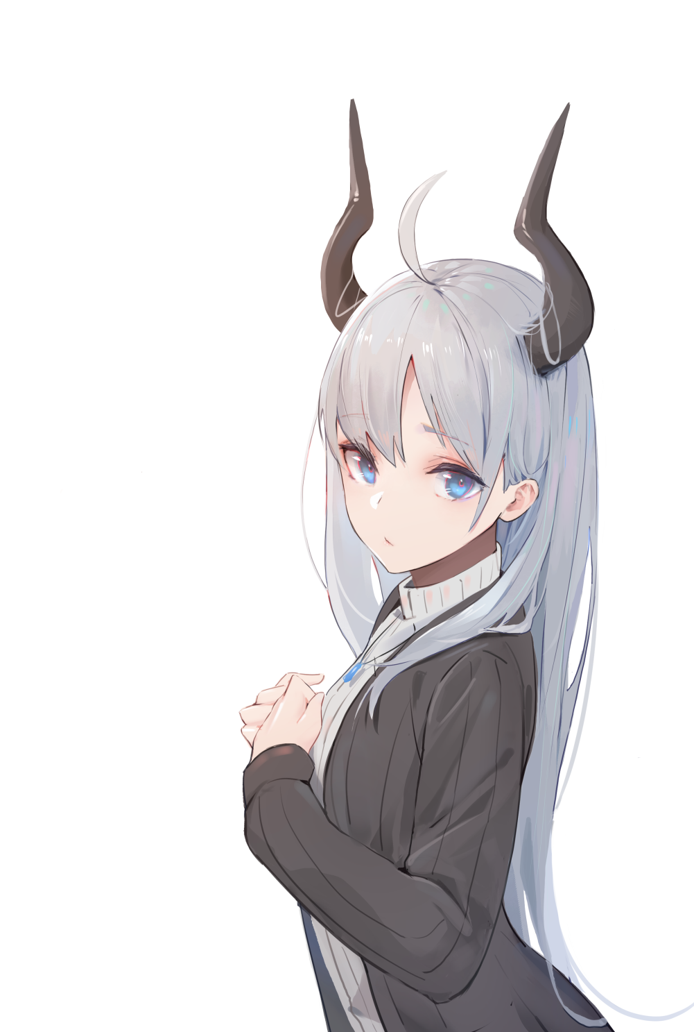prompthunt white hair red eyes two small horn on the head anime style anime  girl demon horns on head