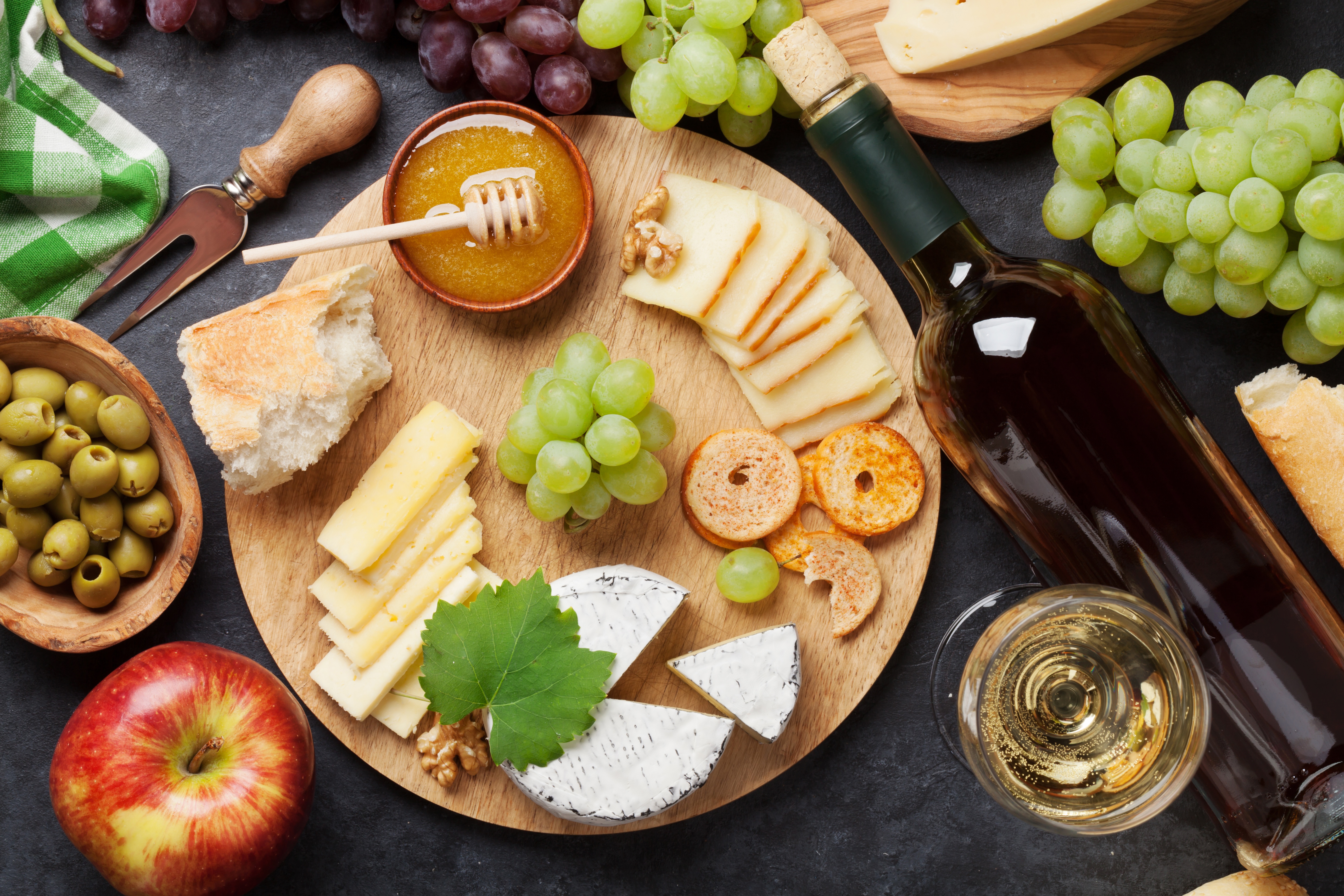 Fruit Cheese Wine Olive Grapes 5616x3744