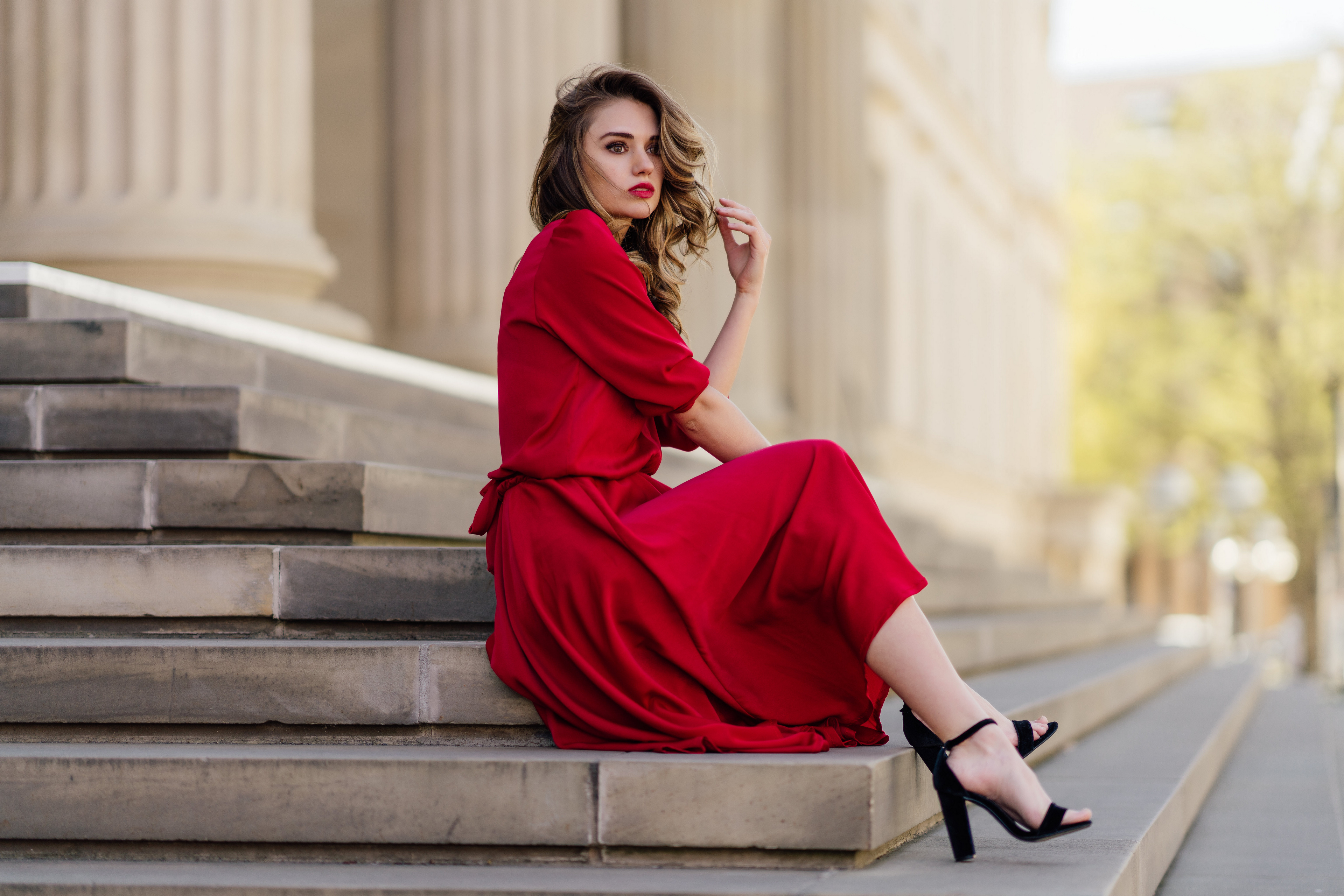 Model Women Red Dress 3840x2561