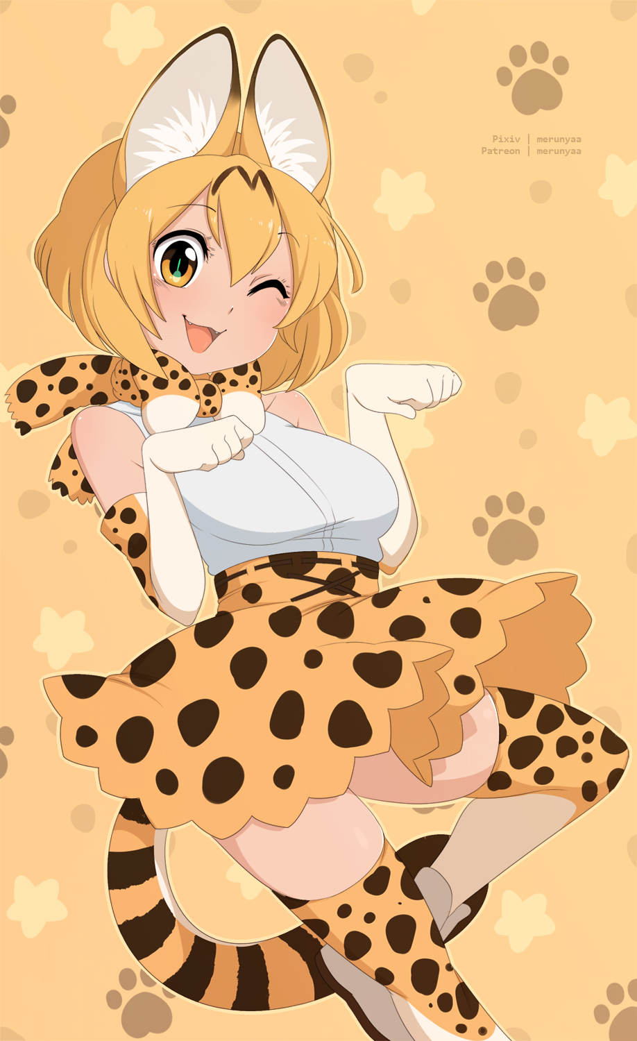 Cat Girl Blonde Anime Anime Girls Animal Ears Tiger Kemono Friends Serval Kemono Friends Tail 918x1500
