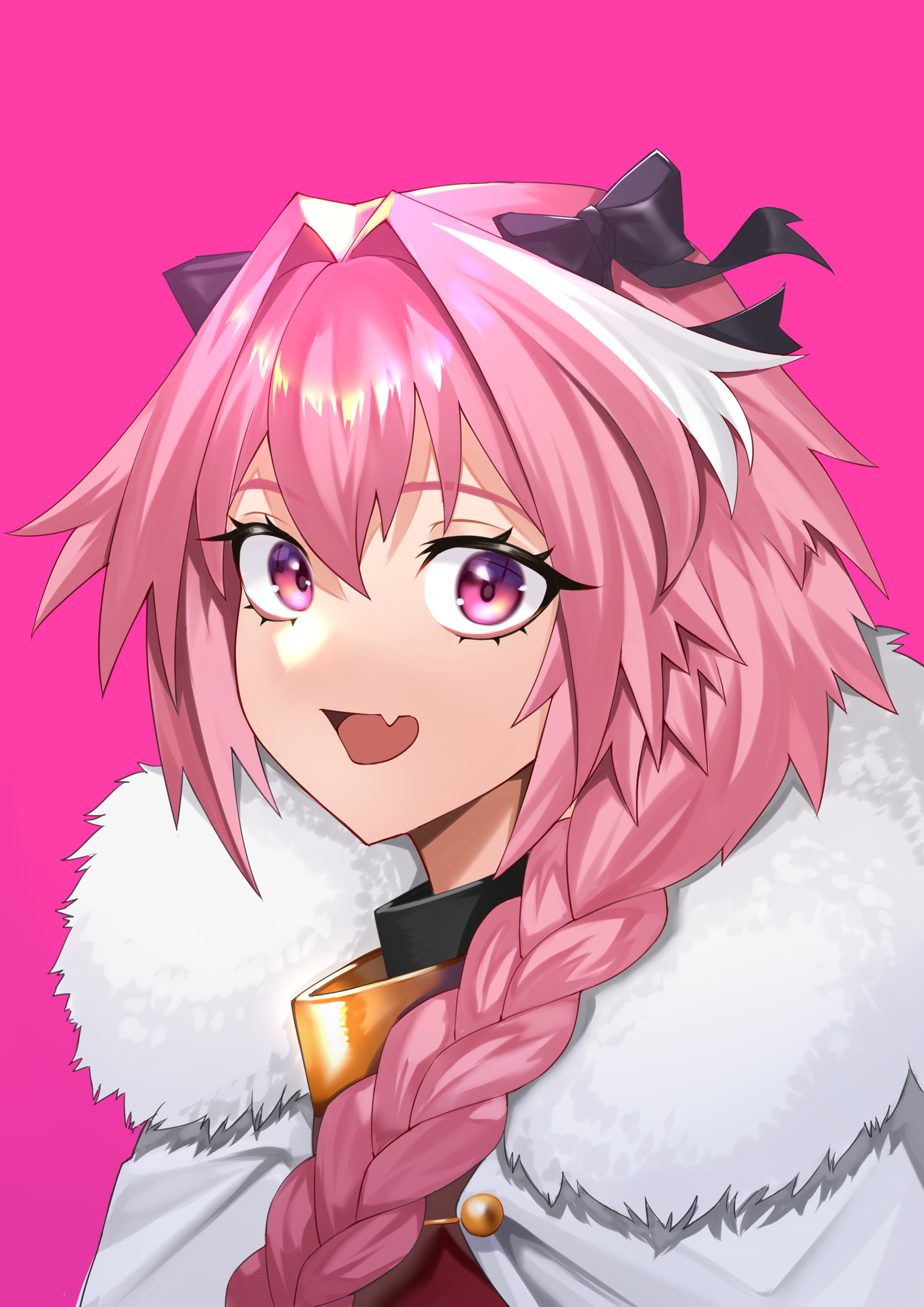 Fate Series FGO Fate Apocrypha Bangs Anime Boys Fur Trim Pink Eyes Cape Open Mouth Fangs Looking At  2480x3507