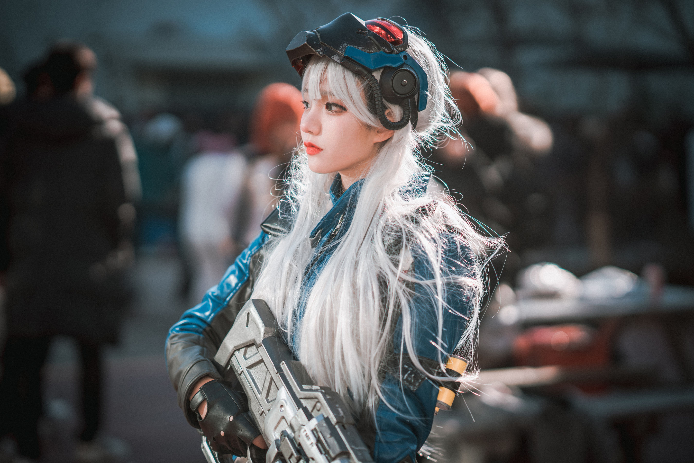 Women Model Asian Korean Silver Hair Soldier 76 Overwatch Cosplay Urban 2700x1800