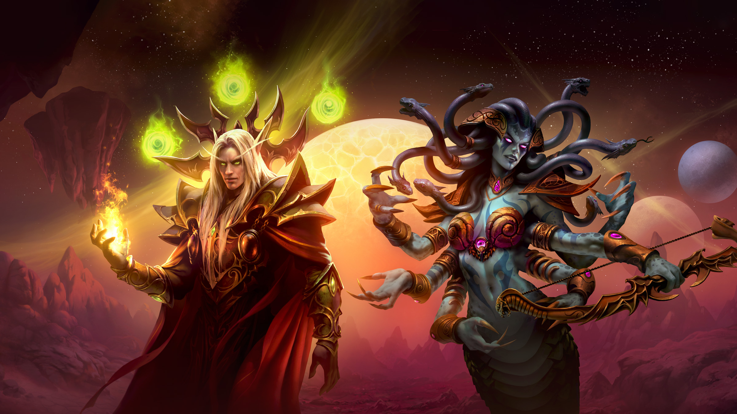 World Of Warcraft The Burning Crusade Kaelthas Sunstrider Video Games Medusa Lancer Medusa Creature 2400x1350