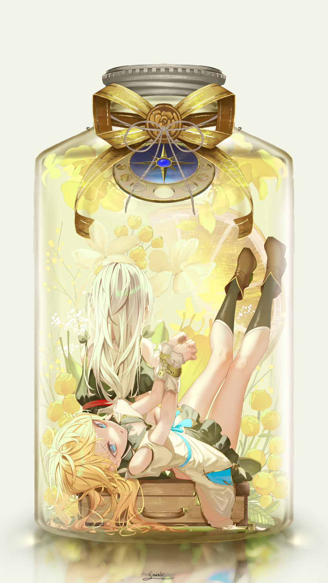 Anime Anime Girls Digital Art Artwork 2D Portrait Display Vertical Saraki Bottles Flowers Suitcase B 1080x1920