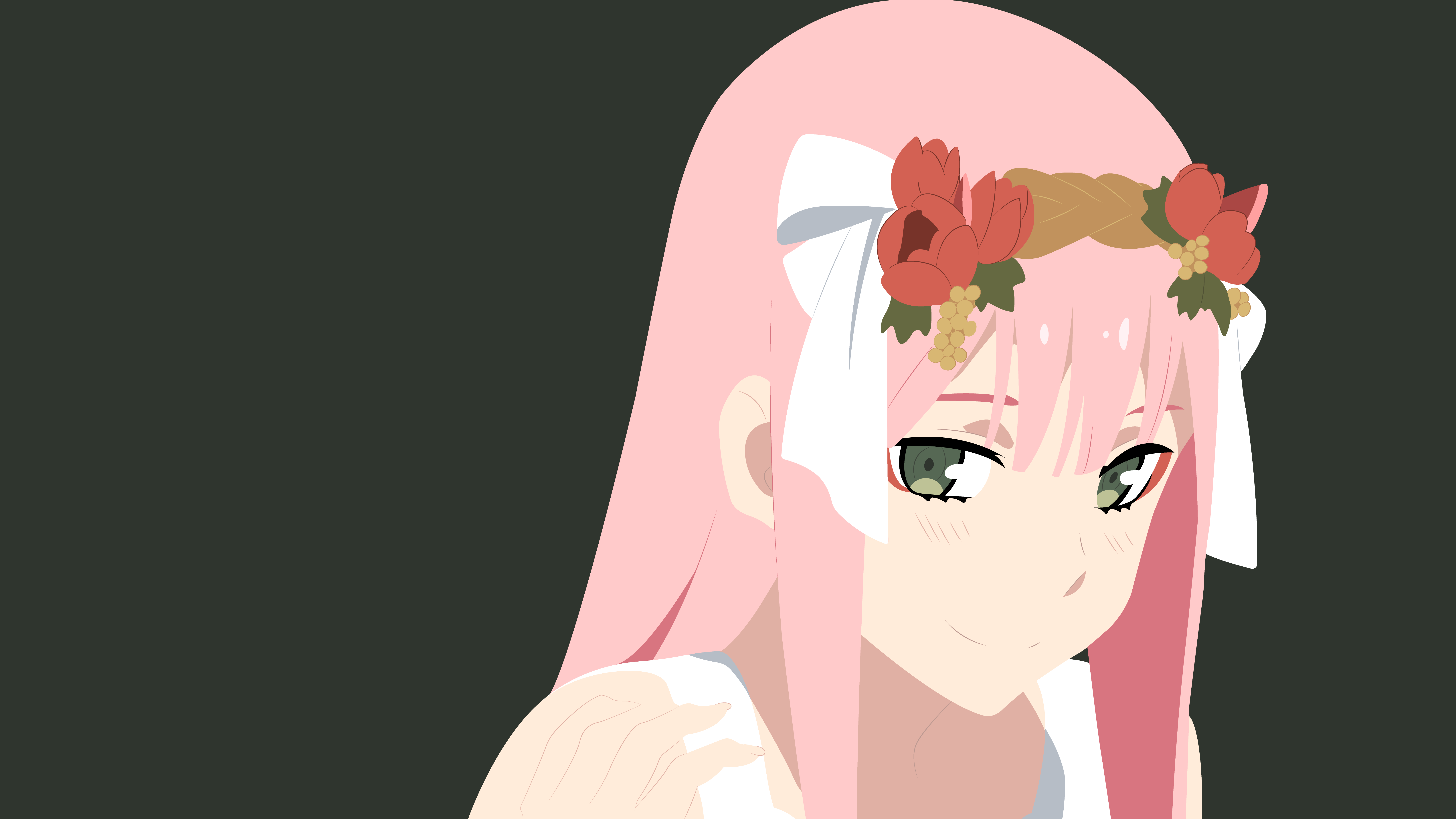 Zero Two Darling In The Franxx Green Eyes Minimalist Pink Hair Smile 8000x4500