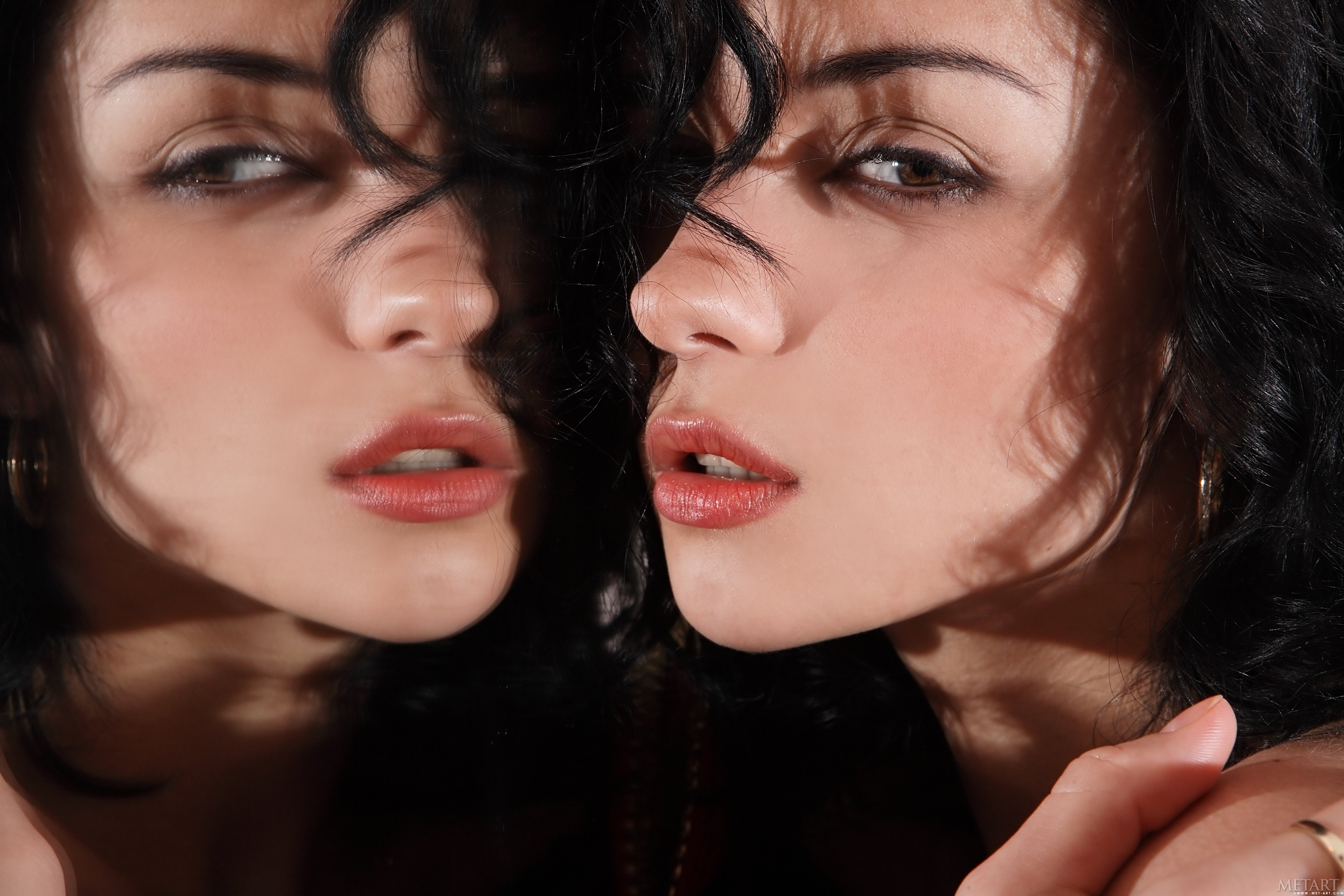 Dark Hair Women Ukrainian Women Face Mirror Reflection Closeup Model Brunette 4992x3328