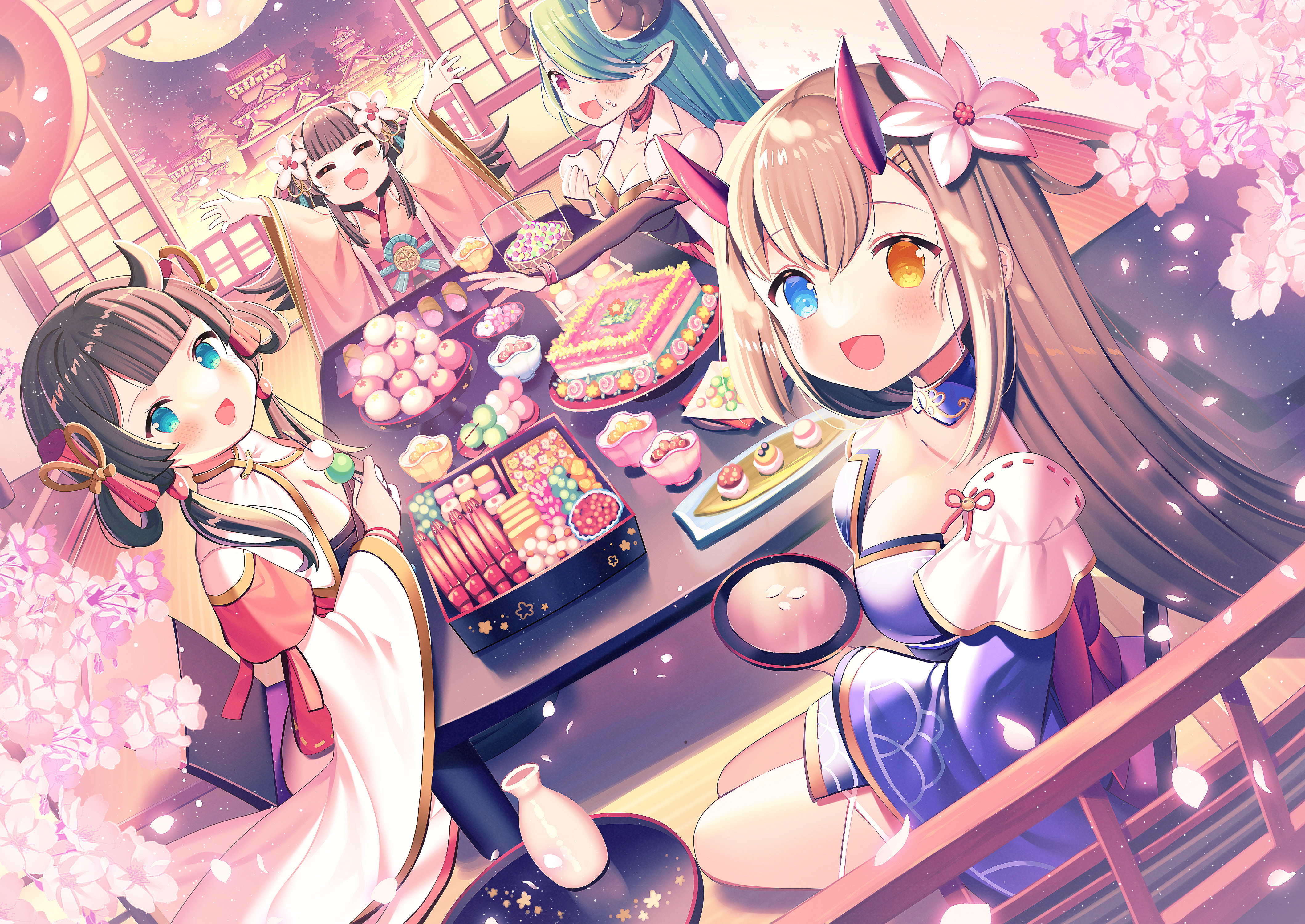 Anime Anime Girls Ikari Artwork Food Japanese Clothes Cherry Blossom 4236x3000
