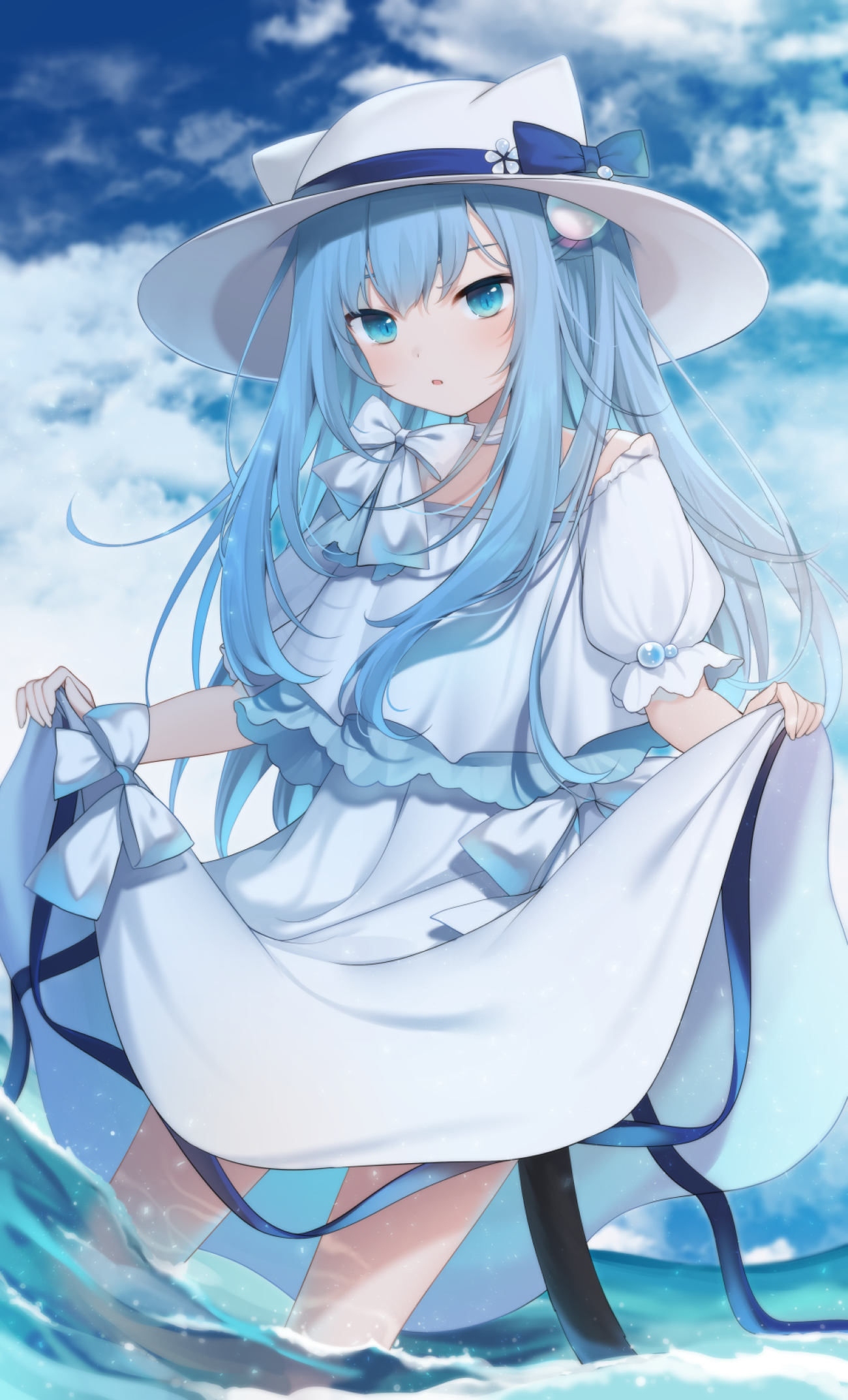 Anime Girls Fantasy Girl Anime In Water Blue Eyes Blue Hair Wallpaper -  Resolution:1300x2145 - ID:1293131 