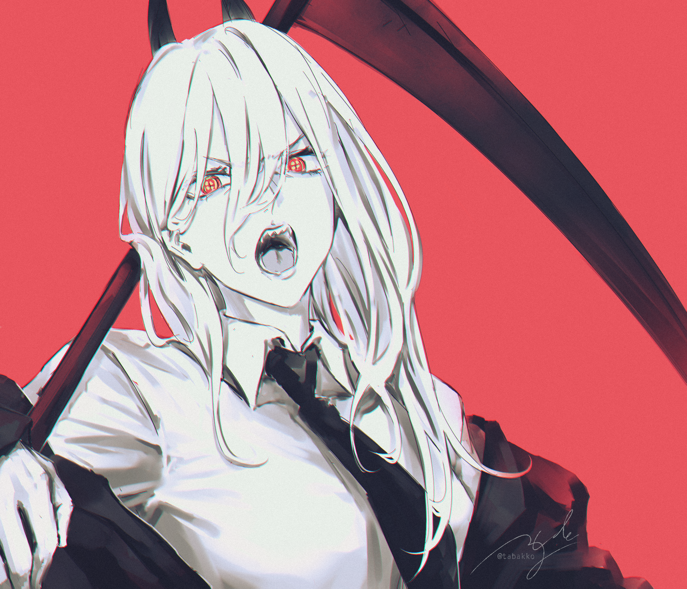 Chainsaw Man Power Chainsaw Man Anime Anime Girls Angry Face Fangs Red Eyes Tie Simple Background Re 2800x2400
