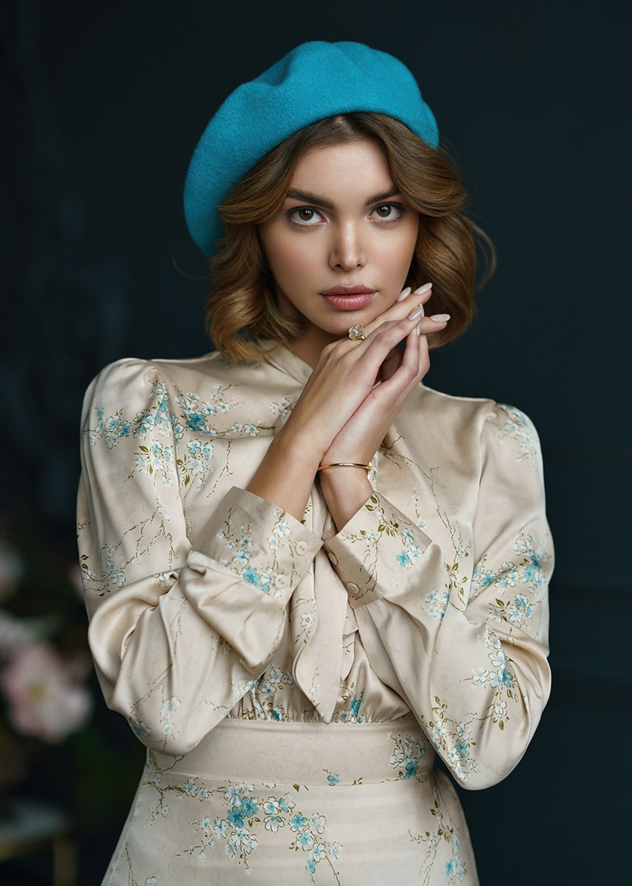 Alexey Kazantsev Women Hat Brunette Makeup Dress Jewelry Depth Of Field 914x1280