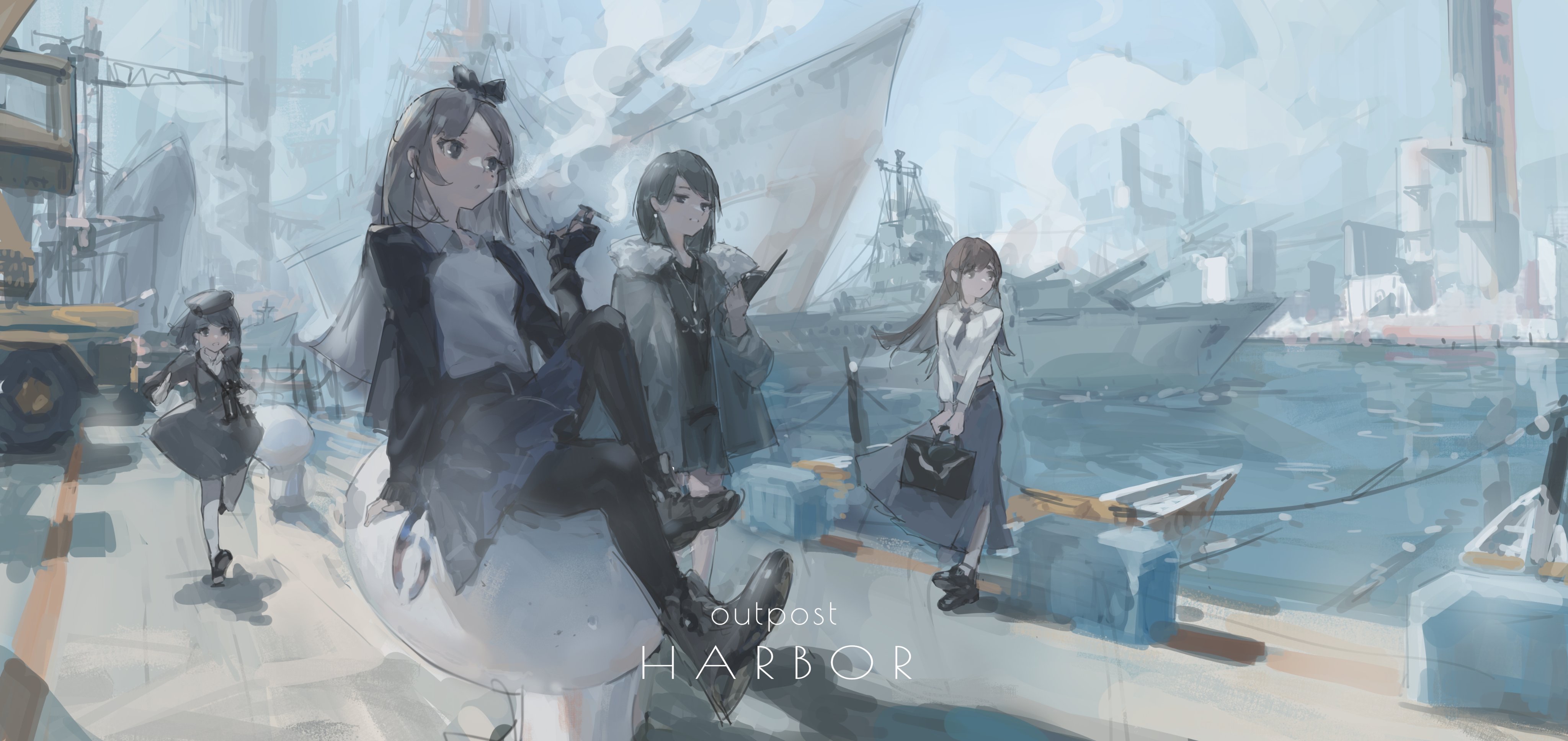 Anime Girls Warship Harbor Zygo 4096x1935