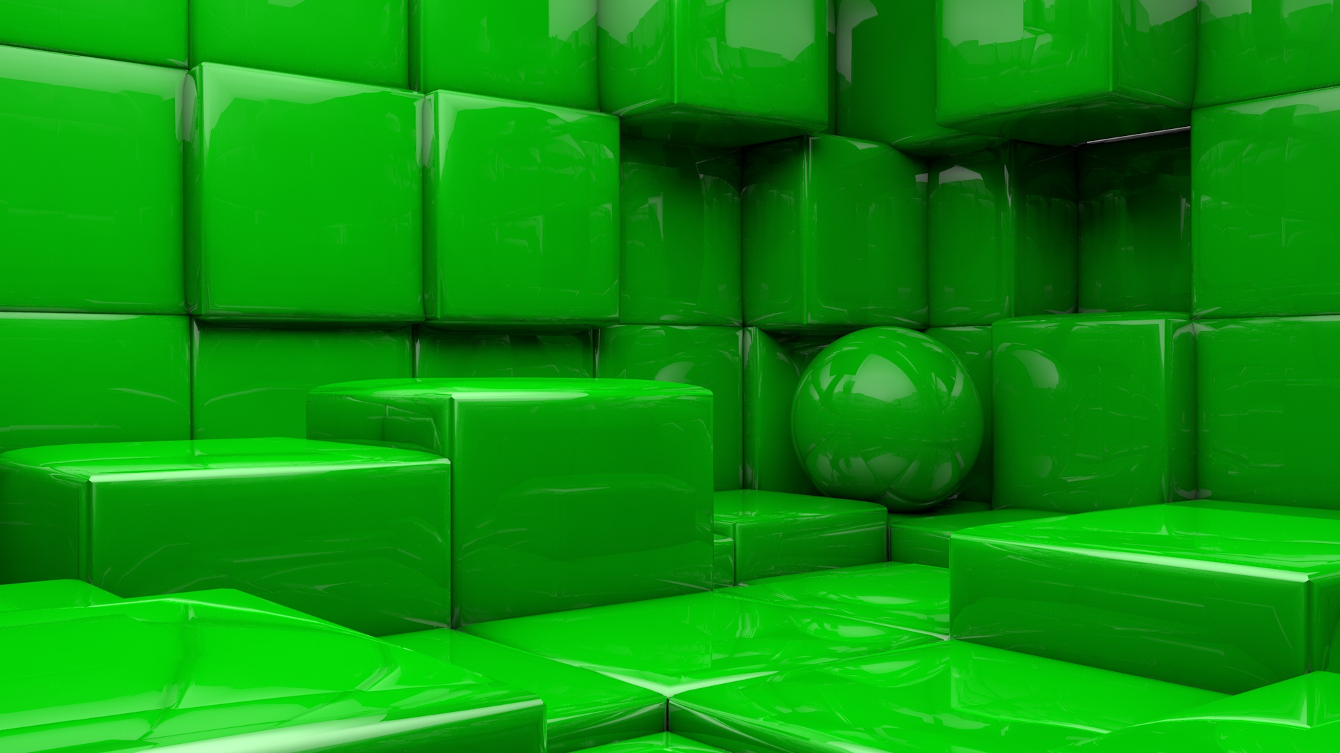 3d Ball Cgi Cube Digital Art Green 1920x1080