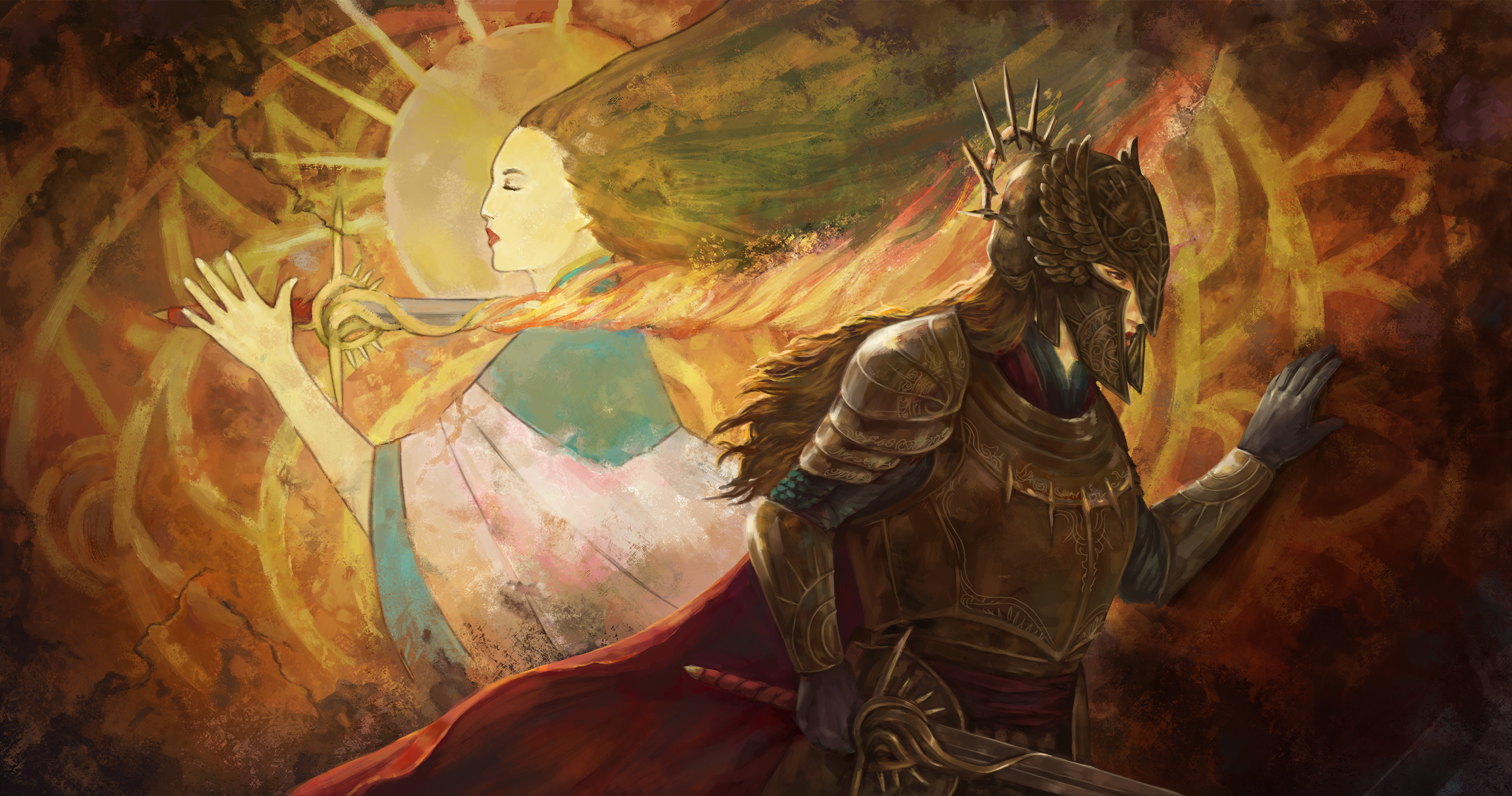 Veronica ONeill Digital Art Fantasy Art Sword Knight Flaming Sword Sun 3150x1658