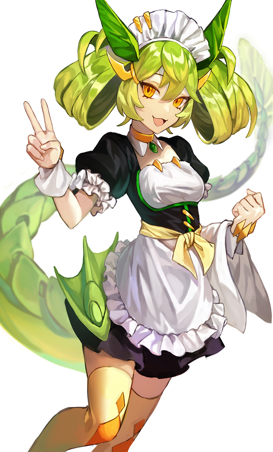 Anime Anime Girls Trading Card Games Yu Gi Oh Maid Maid Outfit Parlor Dragonmaid Twintails Green Hai 900x1488