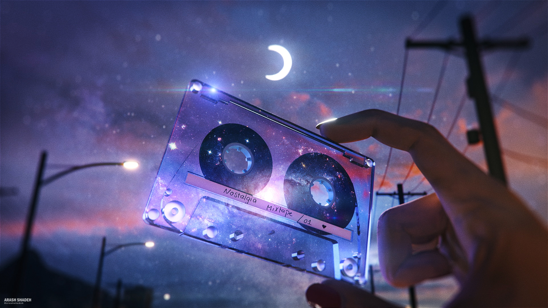 Space Clouds Science Fiction Retro Style Tape Stars 1920x1080