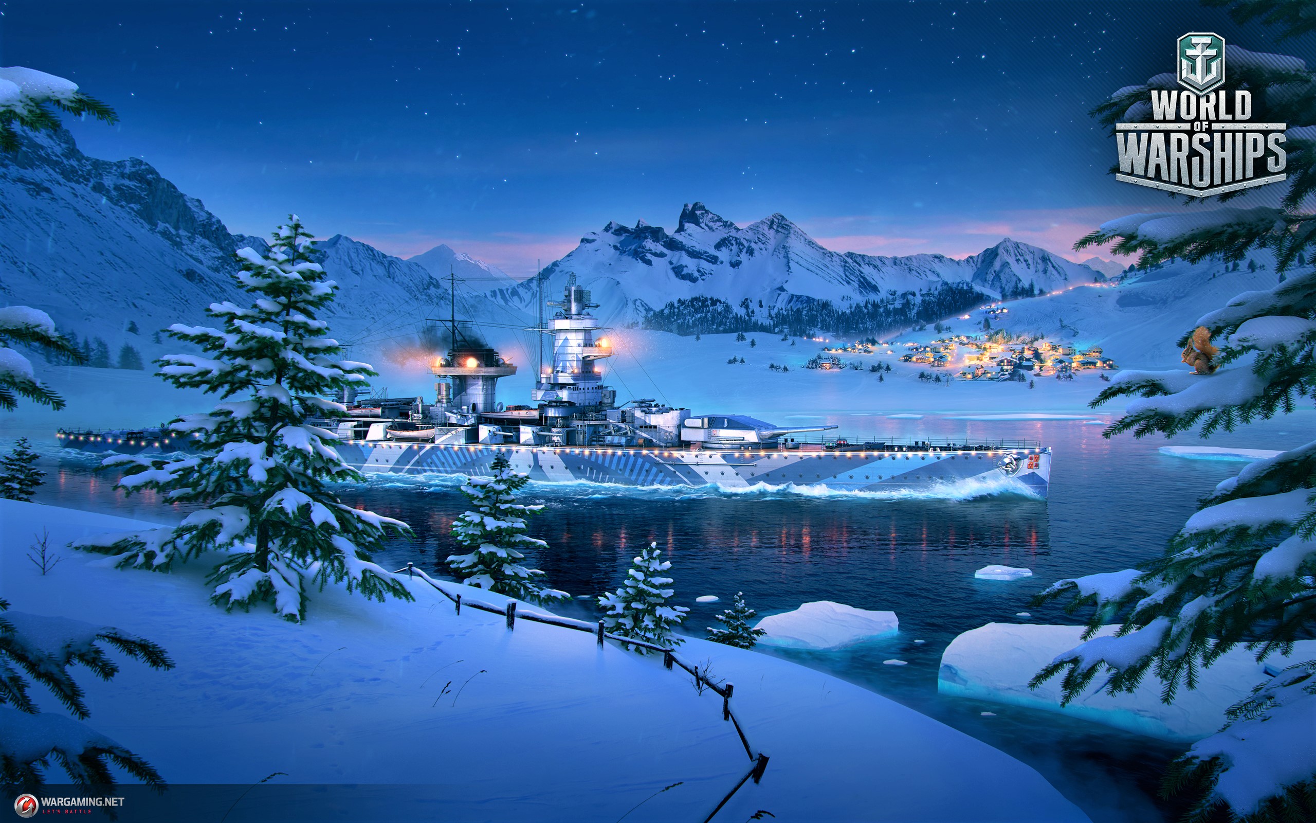 Lake Mountain Ship Snow Tree Video Game Winter World Of Warships 2560x1600