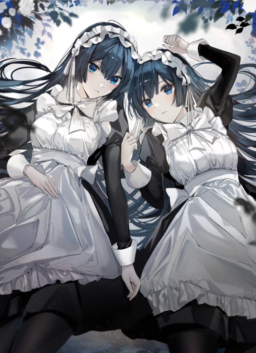 Anime Anime Girls Original Characters Twins Maid Maid Outfit Dress Long Hair Artwork Digital Art Fan 1014x1400
