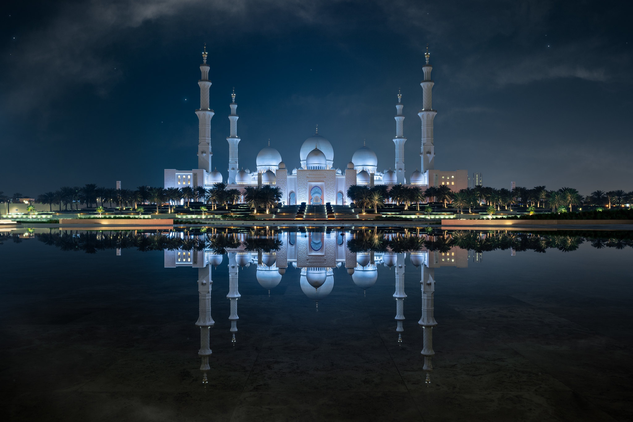Abu Dhabi United Arab Emirates Architecture Night Reflection 2048x1366