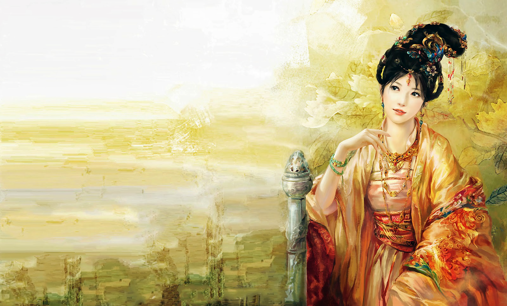 Asian Black Hair Fantasy Girl Kimono Oriental Woman 1920x1158