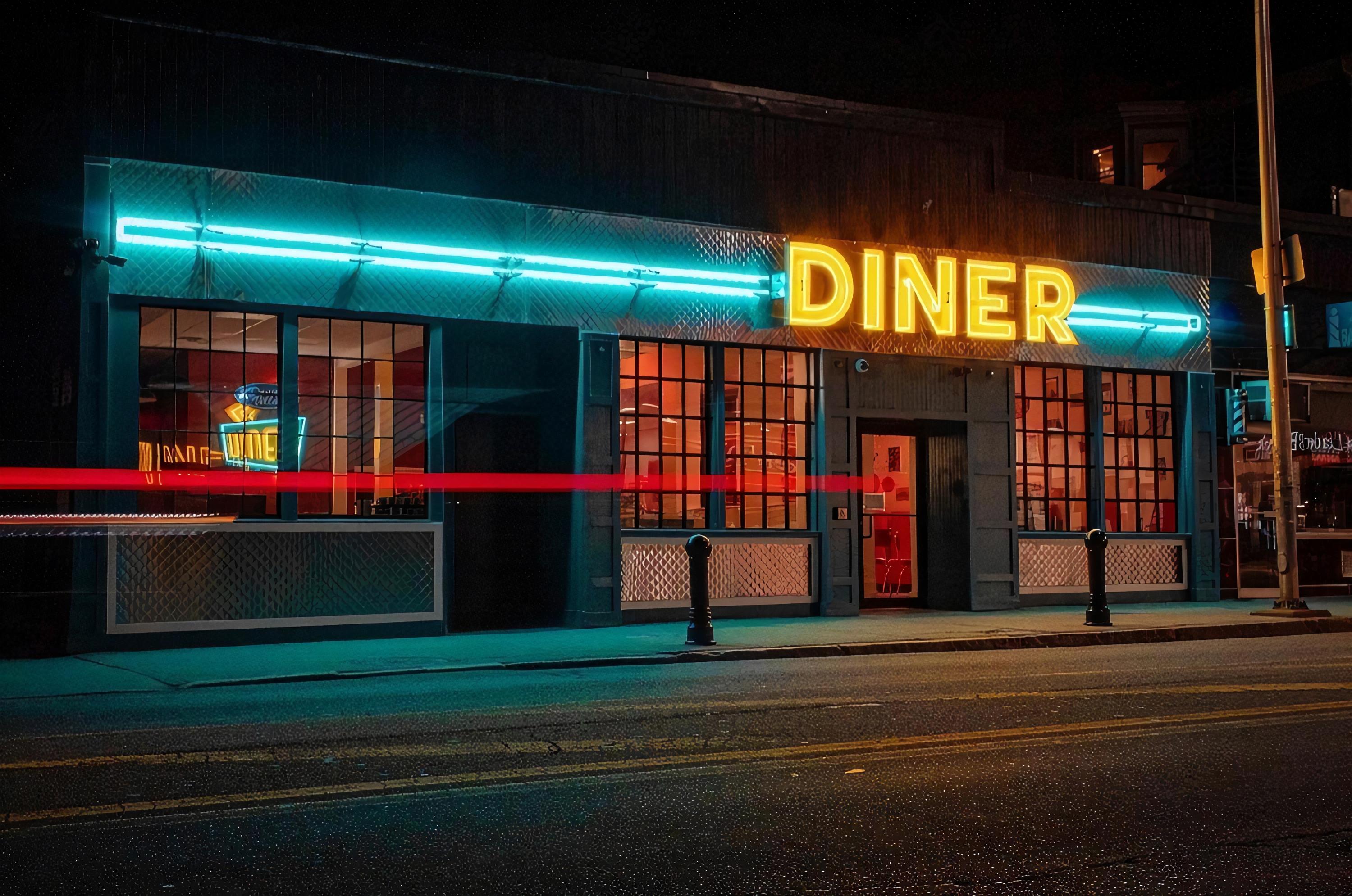 Neon Diner And Retro Car Late At Night Fog Rain And Colour Reflections On  Asphalt 3d Illustration Stock Photo  Download Image Now  iStock