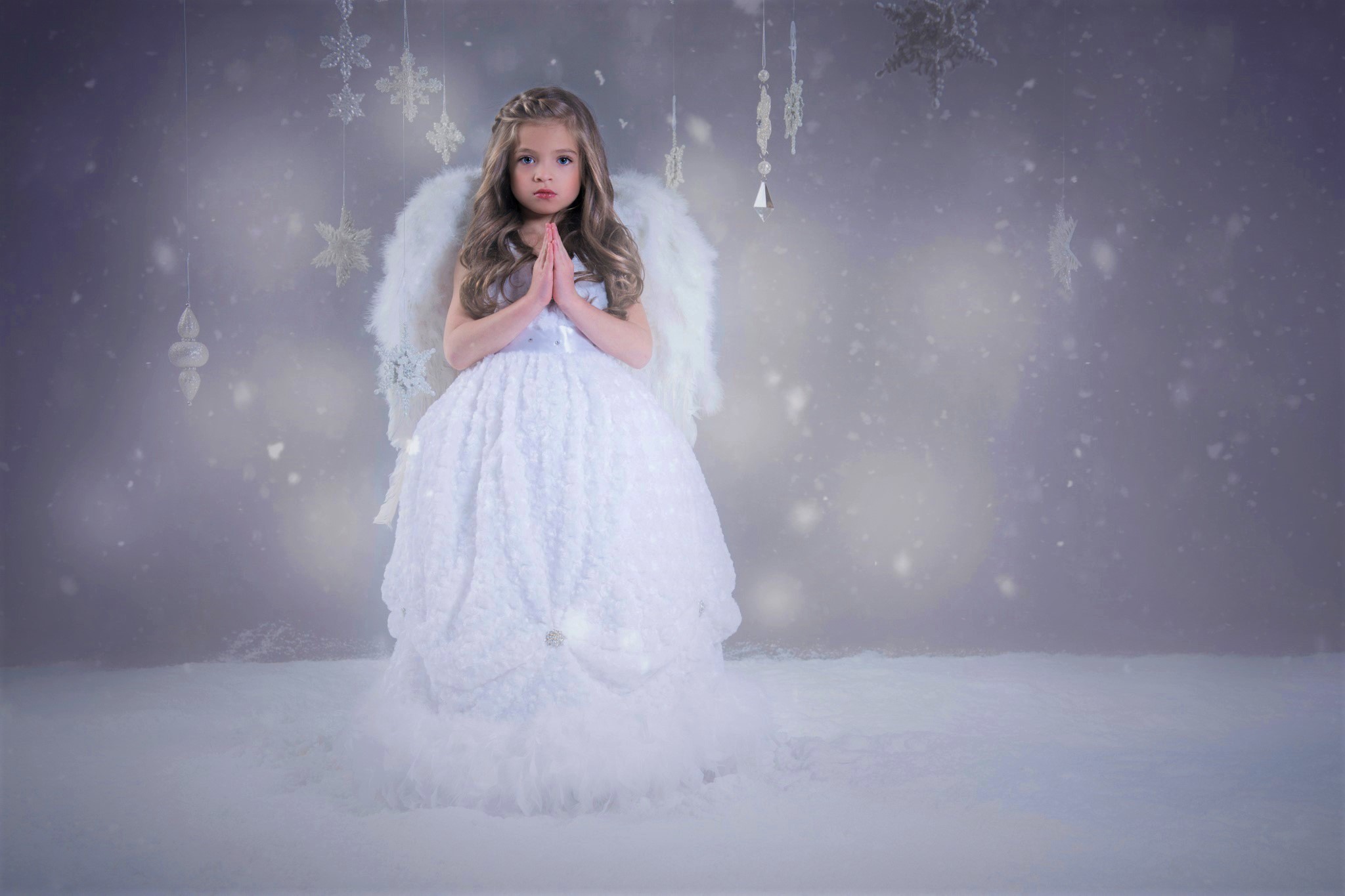 Girl Little Girl Angel Wings White Snowflake Winter 2048x1365