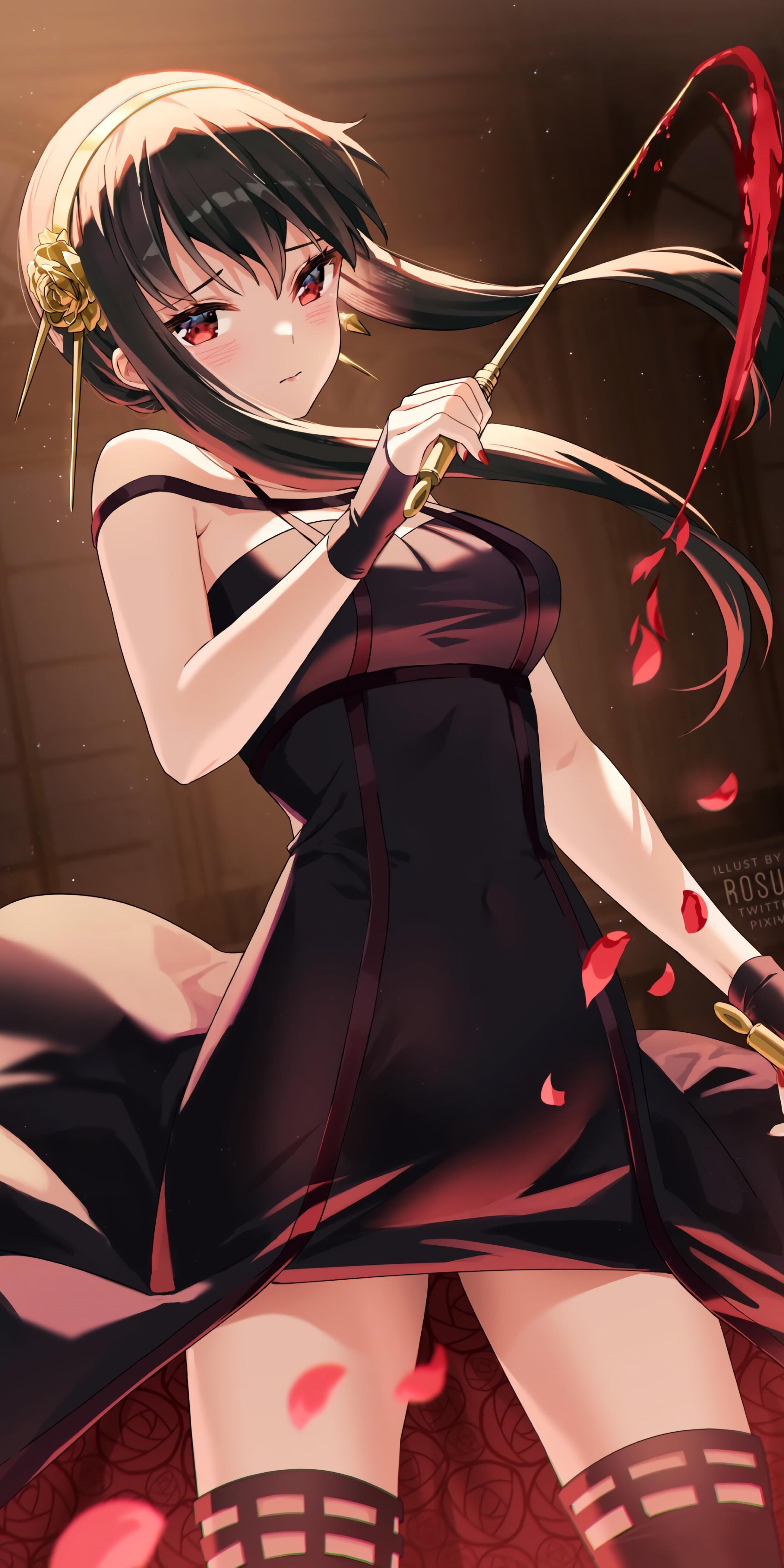Yor Forger Spy X Family Anime Girls Anime Fan Art Artwork Rosuuri Dress Black Hair Red Eyes 2600x5200