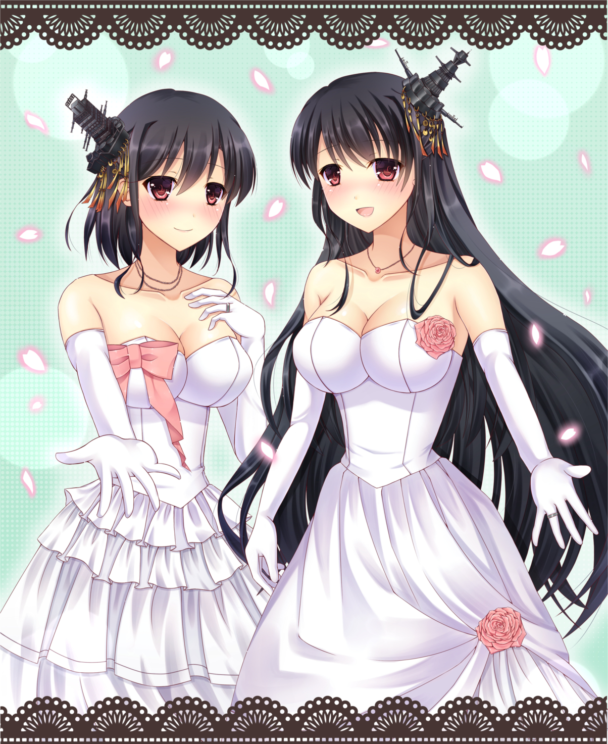 Anime Anime Girls Wedding Dress Weddings Yamashiro KanColle Fusou KanColle Long Hair Black Hair Artw 1204x1473