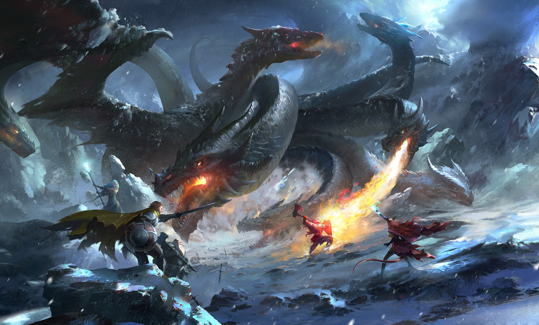 Artwork Fantasy Art Dragon Dungeons Dragons Sorceress Warrior Dwarf 1800x1087