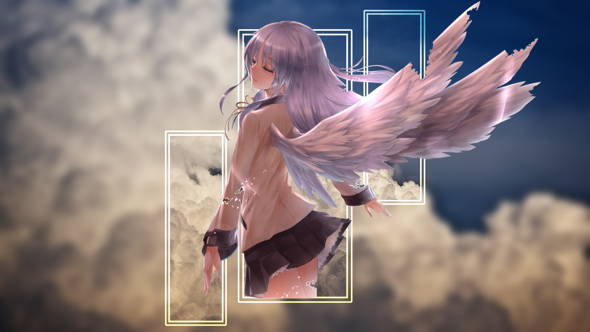 Angel Beats Angel Wings Clouds Picture In Picture 1920x1080