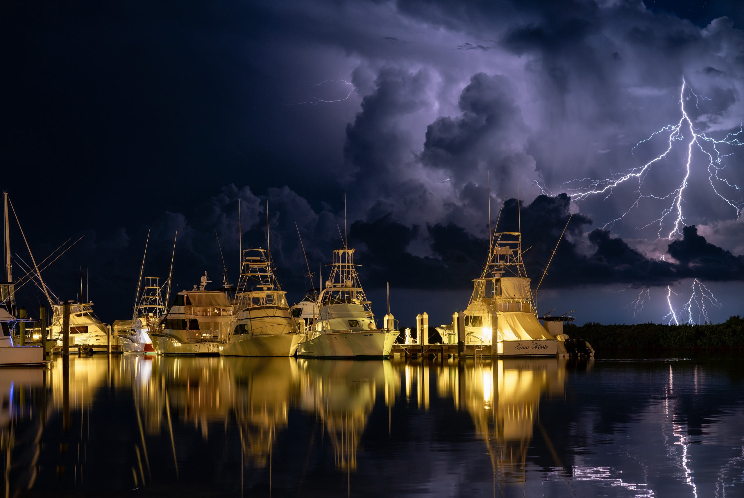 Ship Lightning Reflection Florida Storm 2560x1713