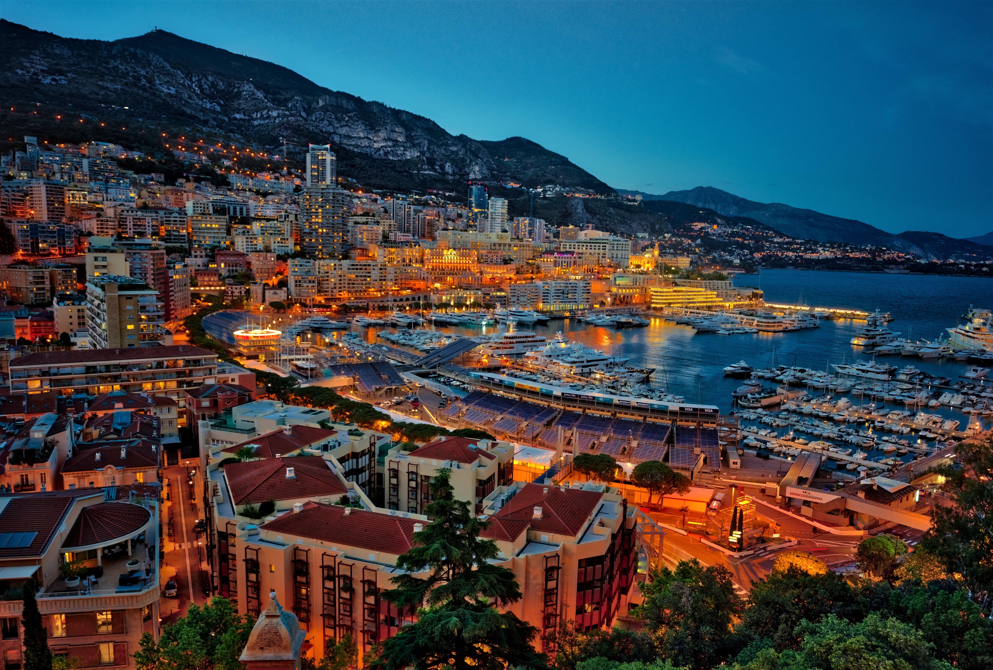 City Cityscape Night Monte Carlo Harbor 4000x2700