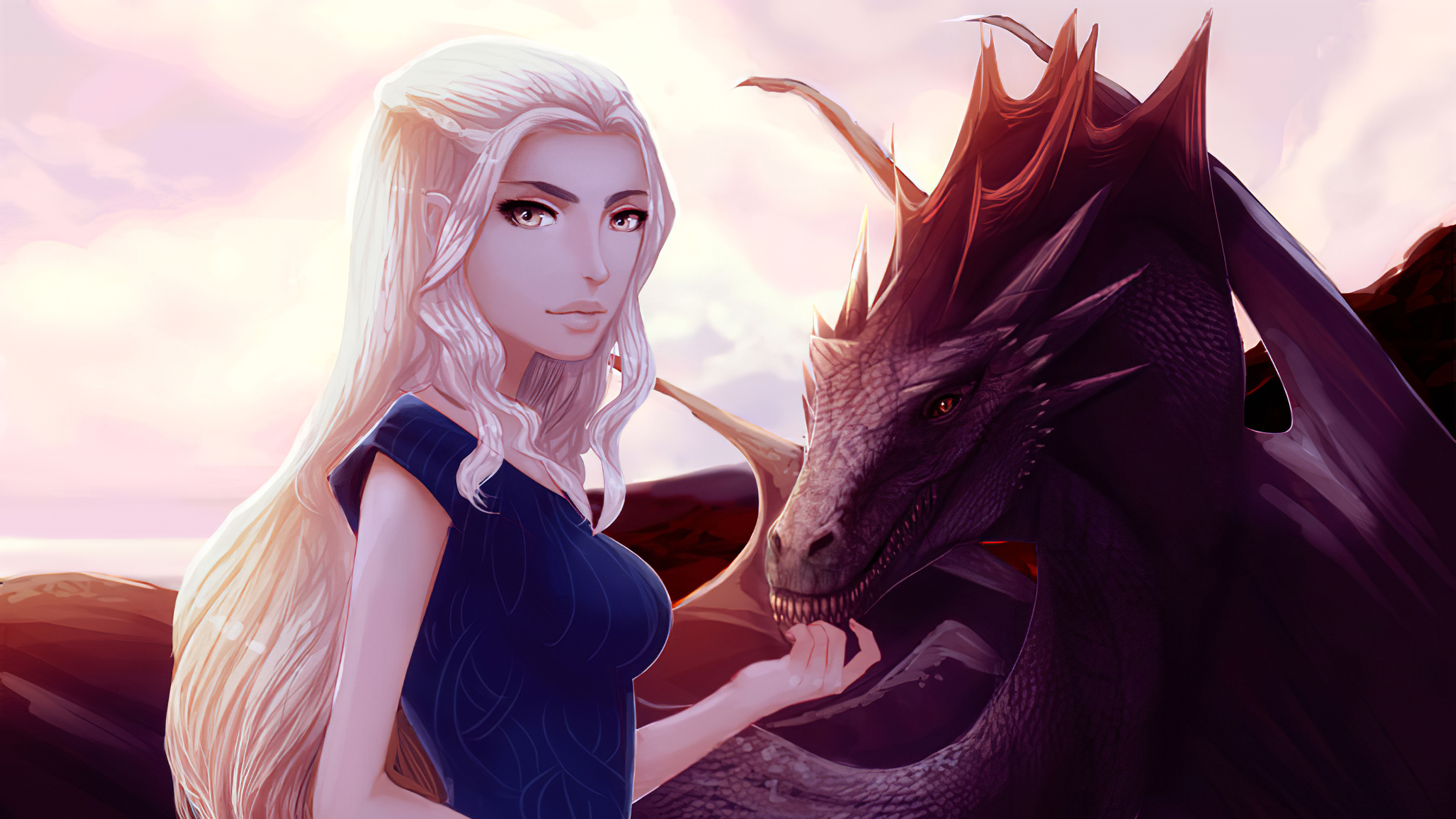 Blonde Daenerys Targaryen Dragon Girl Long Hair Woman 3000x1688