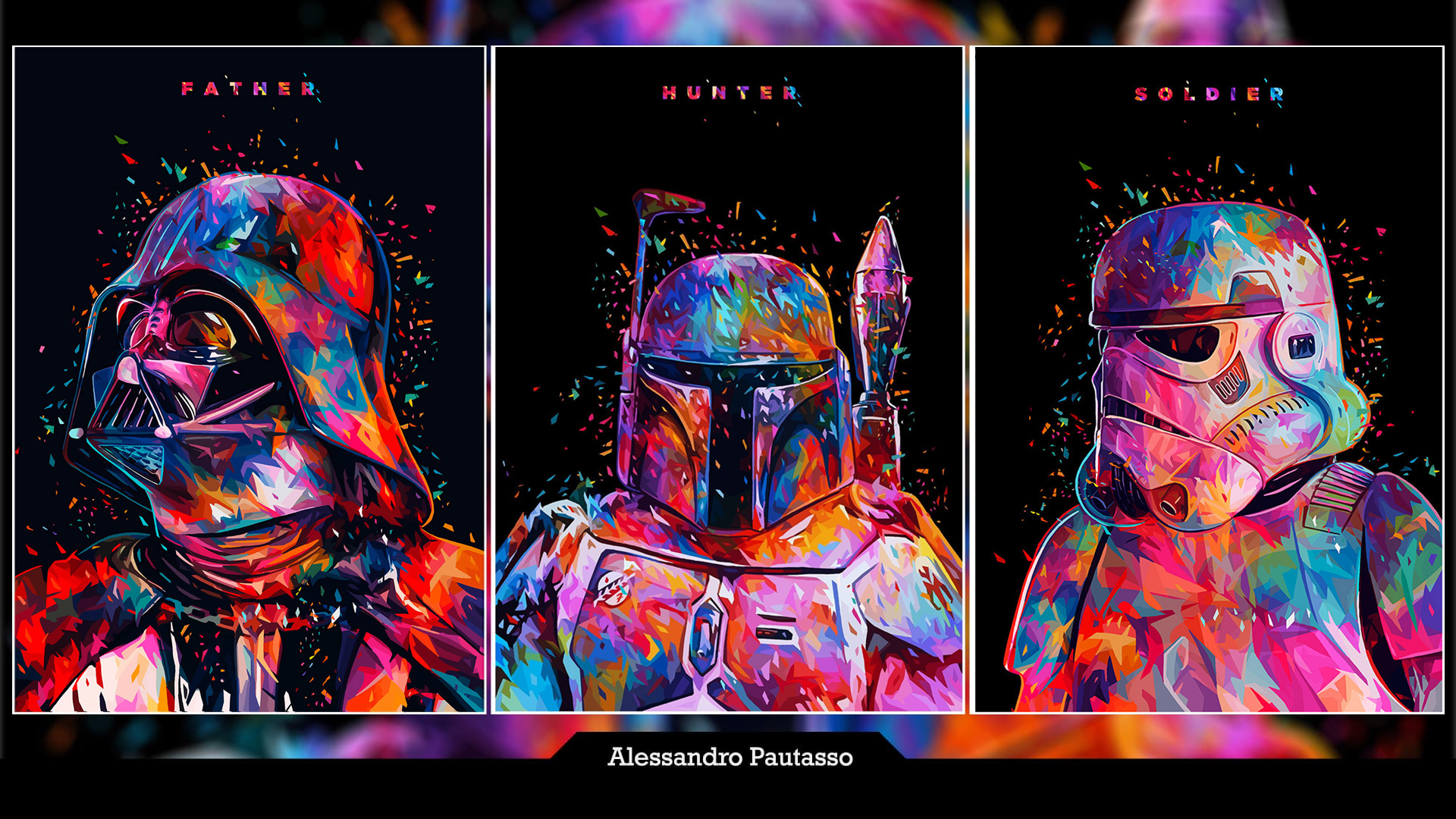 Star Wars Fan Art Artwork Digital Art Vibrant Boba Fett Darth Vader Stormtrooper Panels Alessandro P 1920x1080