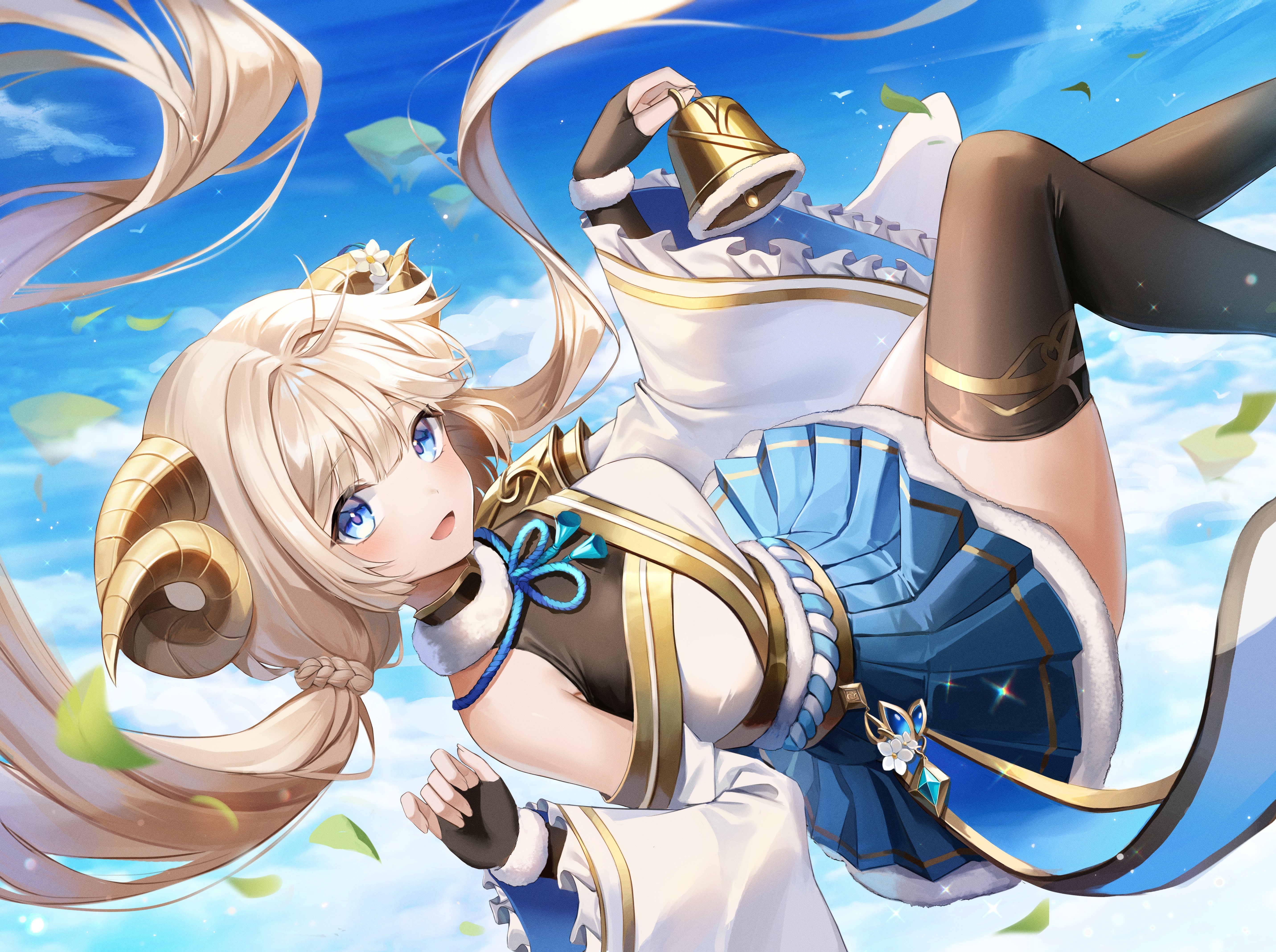 Anime Anime Girls Maae Artwork Horns Twintails Blonde Blue Eyes 5726x4273